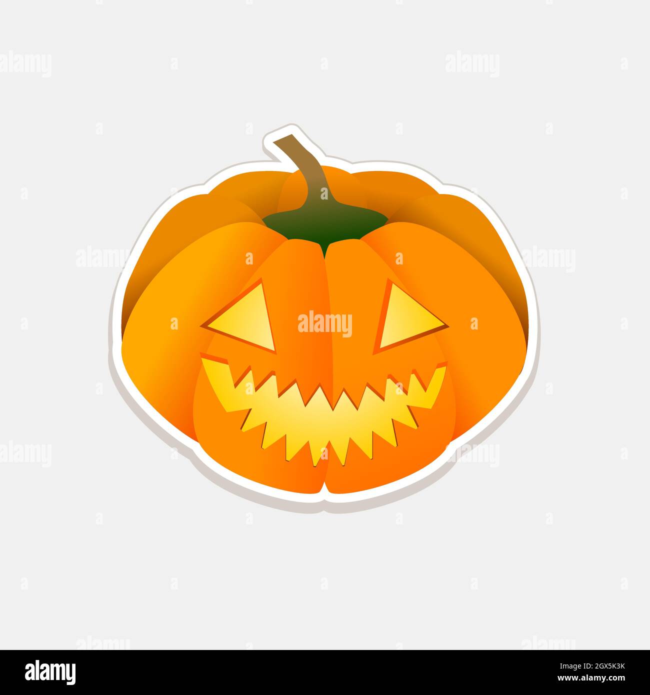 Ein Kürbis, der in ein Stickersymbol mit Laternen geschnitzt wurde. Abnehmbarer Verlaufshintergrund. Für Halloween-Party-Einladungen, Werbebanner, Verkäufe. Stock Vektor