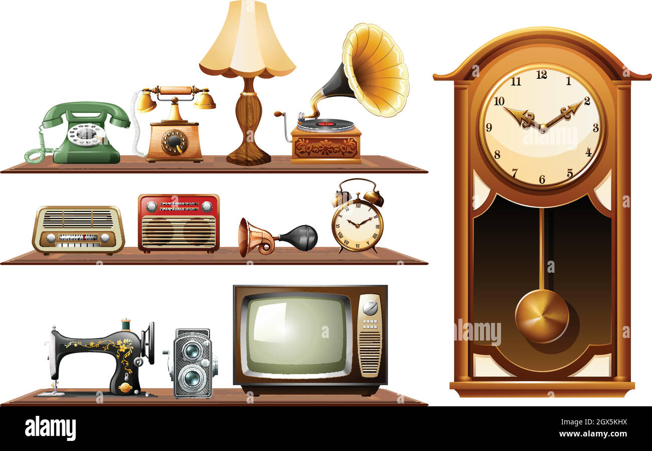 Verschiedene Arten von Vintage-Objekten Stock Vektor