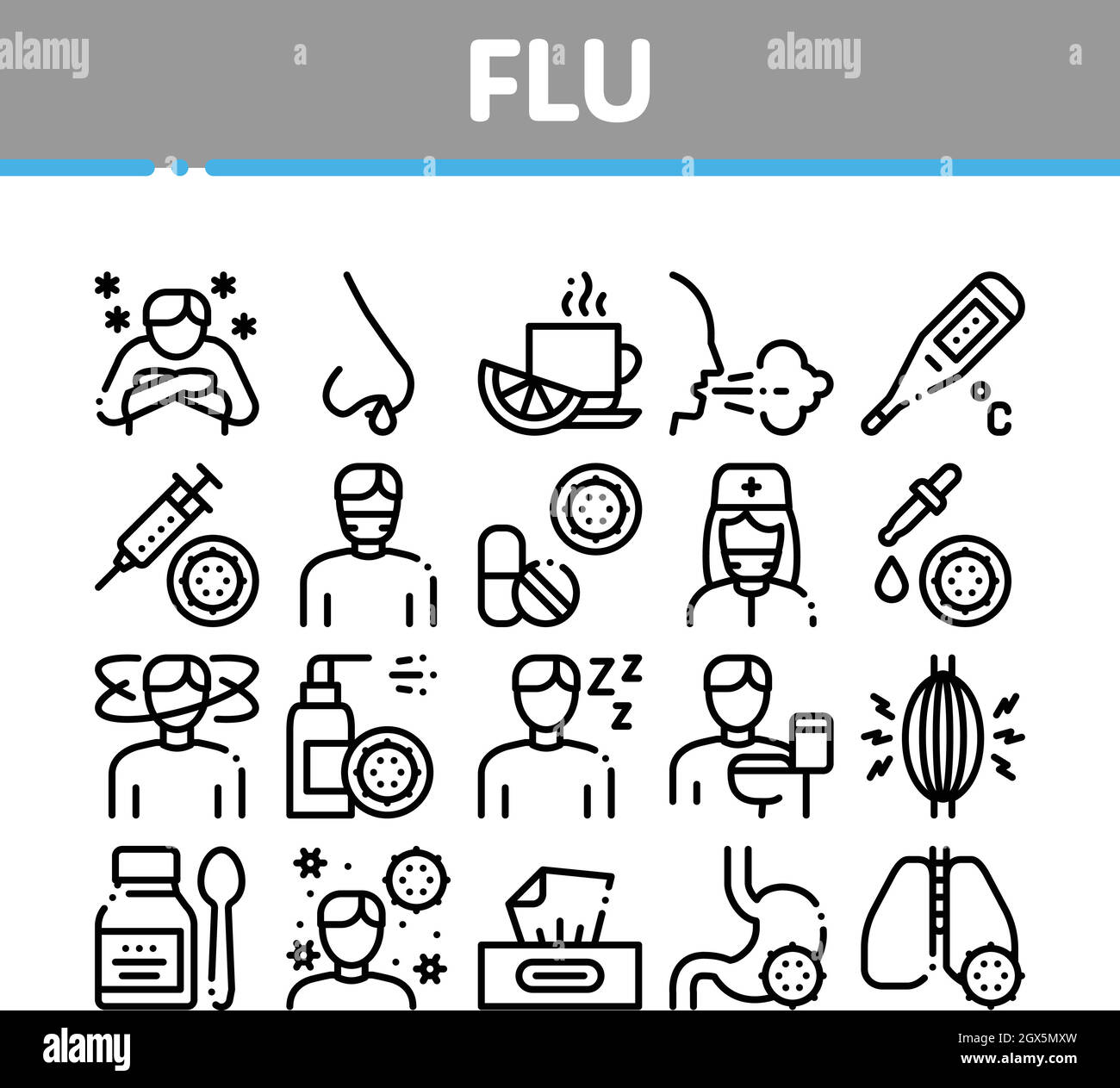 Grippe Symptome Medizinische Sammlung Symbole Set Vektor Stock Vektor