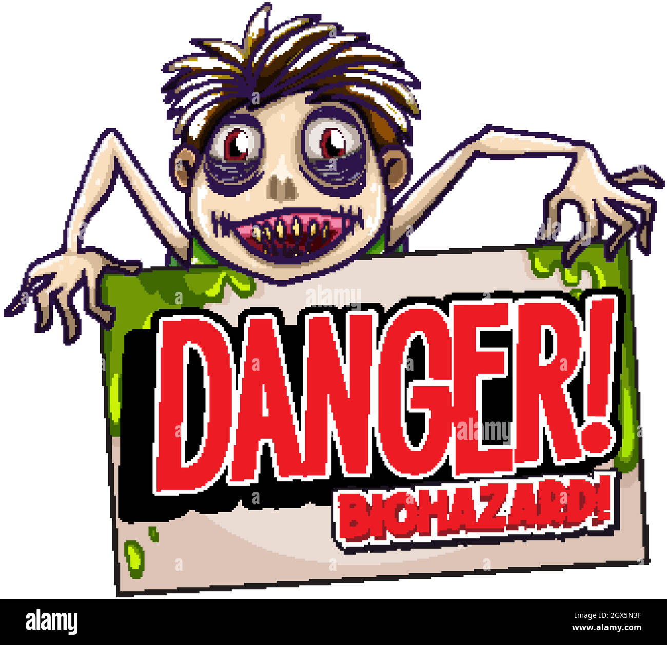 Schriftdesign für Wort Gefahr mit gruseligen Zombie Stock Vektor