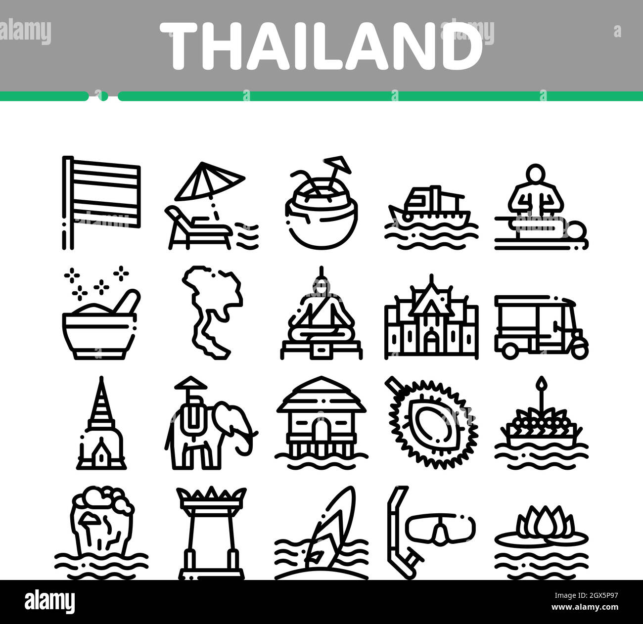 Thailand National Collection Icons Set Vector Stock Vektor