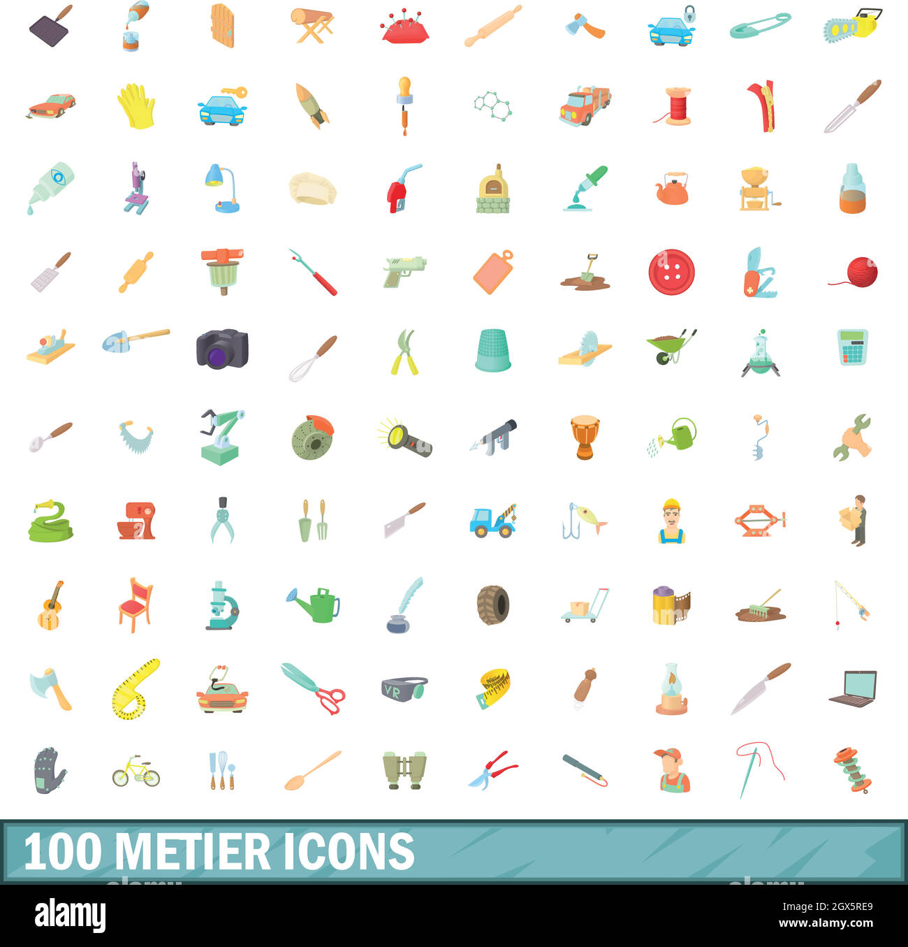 100 Metier Icons set, cartoon-Stil Stock Vektor