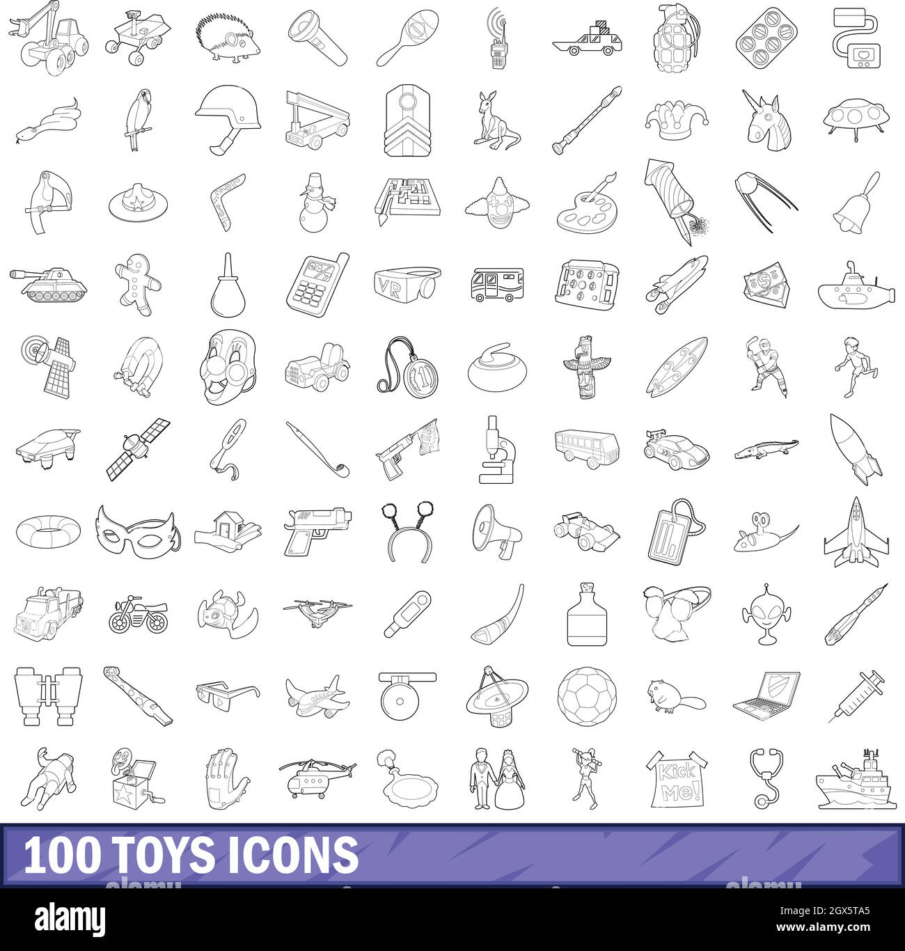 100 Spielwaren Icons Set, Umriss-Stil Stock Vektor