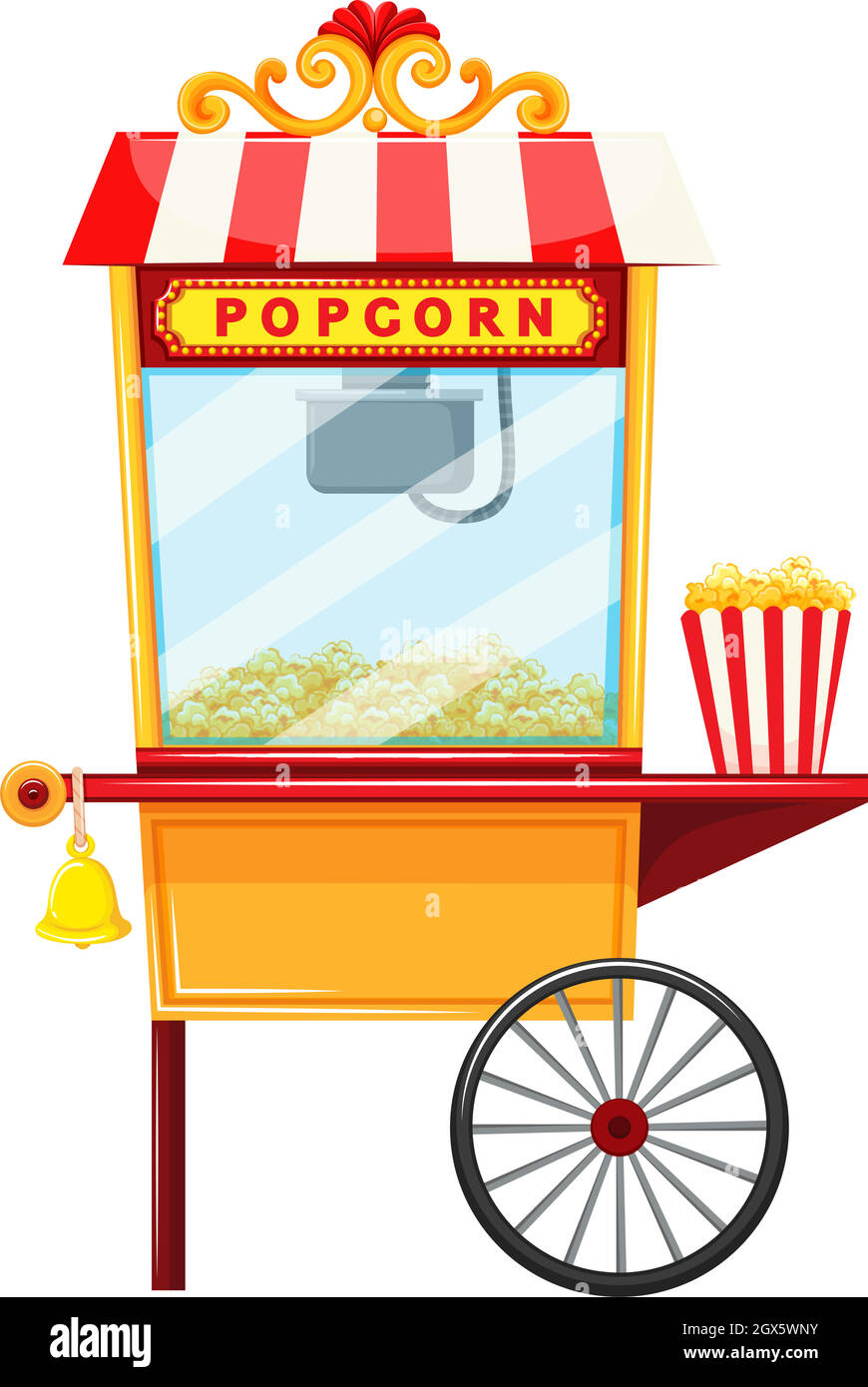 Popcornverkäufer mit Rad und Glocke Stock Vektor