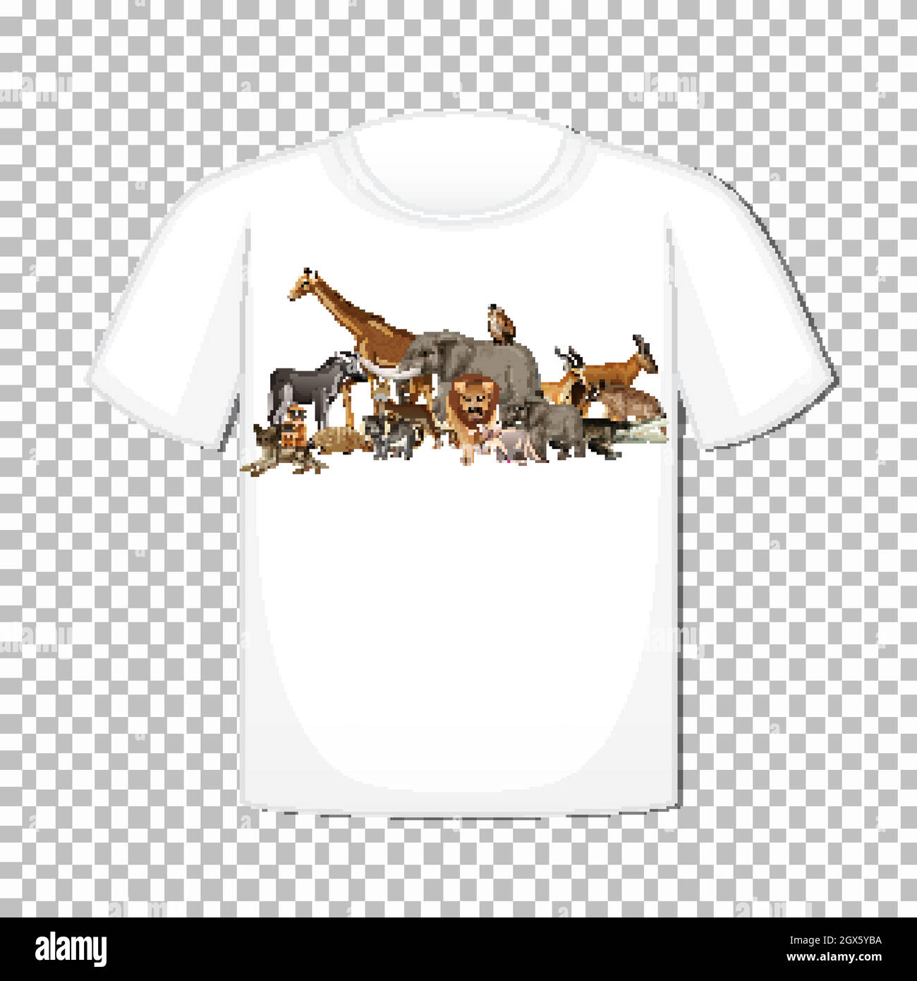 Wild Animal Group Design auf T-Shirt isoliert auf transparentem Hintergrund Stock Vektor