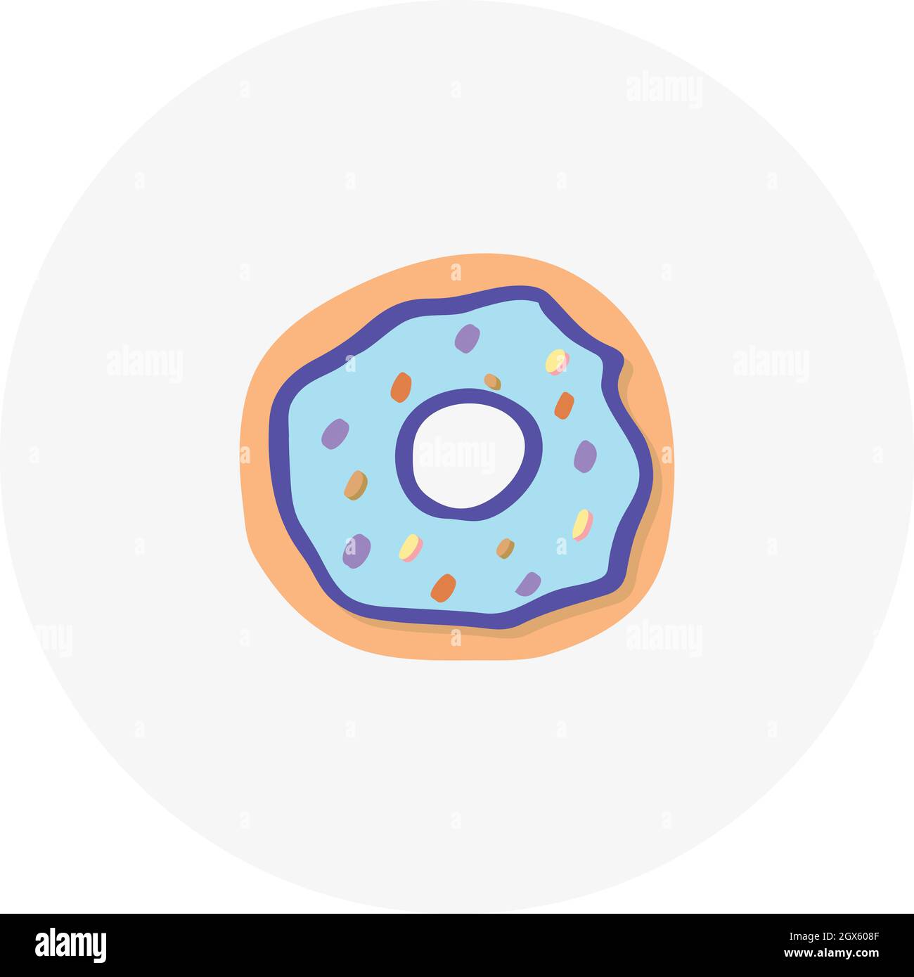 Handgezogener Donut. Vektordarstellung im Doodle-Stil. Gestaltungselement für Postkarten, Einladungen oder andere Grafik- und Webdesign. Stock Vektor