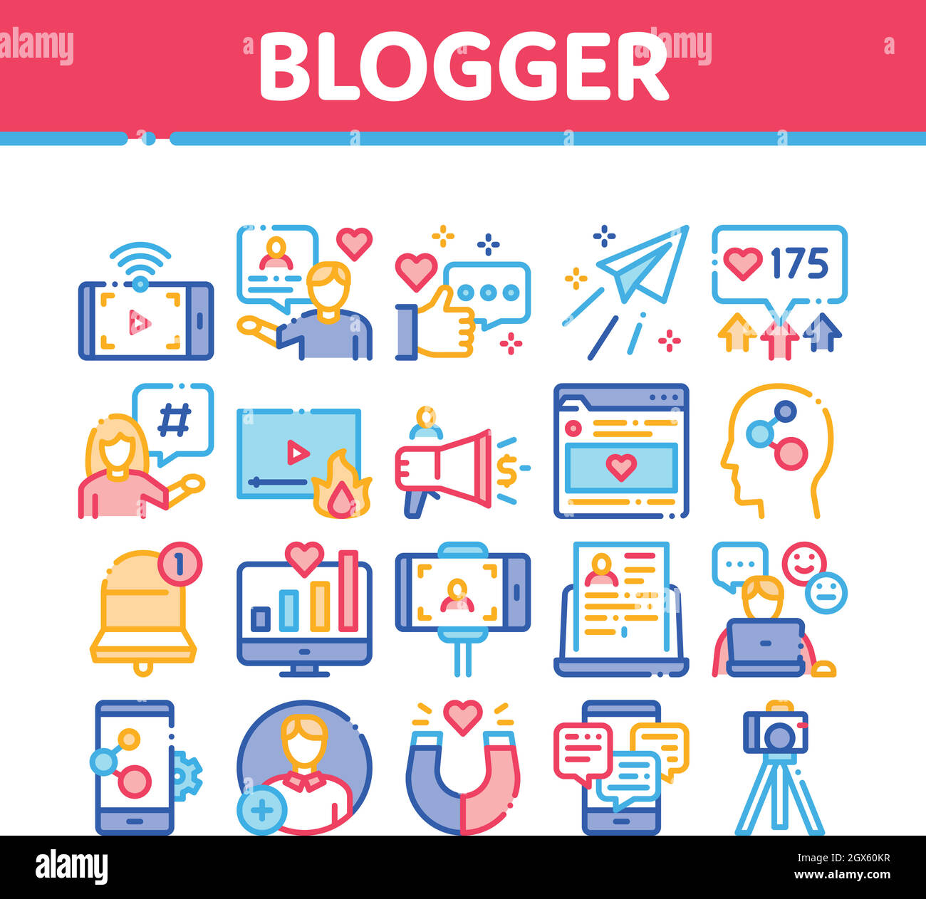 Blogger Internet Social Channel Icons Set Vector Stock Vektor