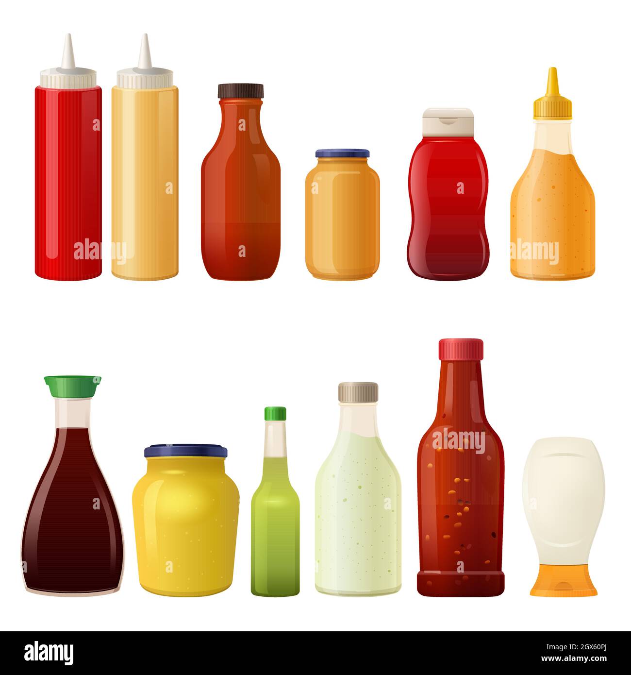 Abbildung von Saucen in Flaschen und Dosen Stock Vektor