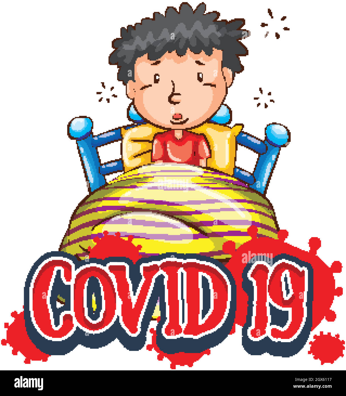 Poster Design für Coronavirus Thema mit kranken Mann im Bett Stock Vektor