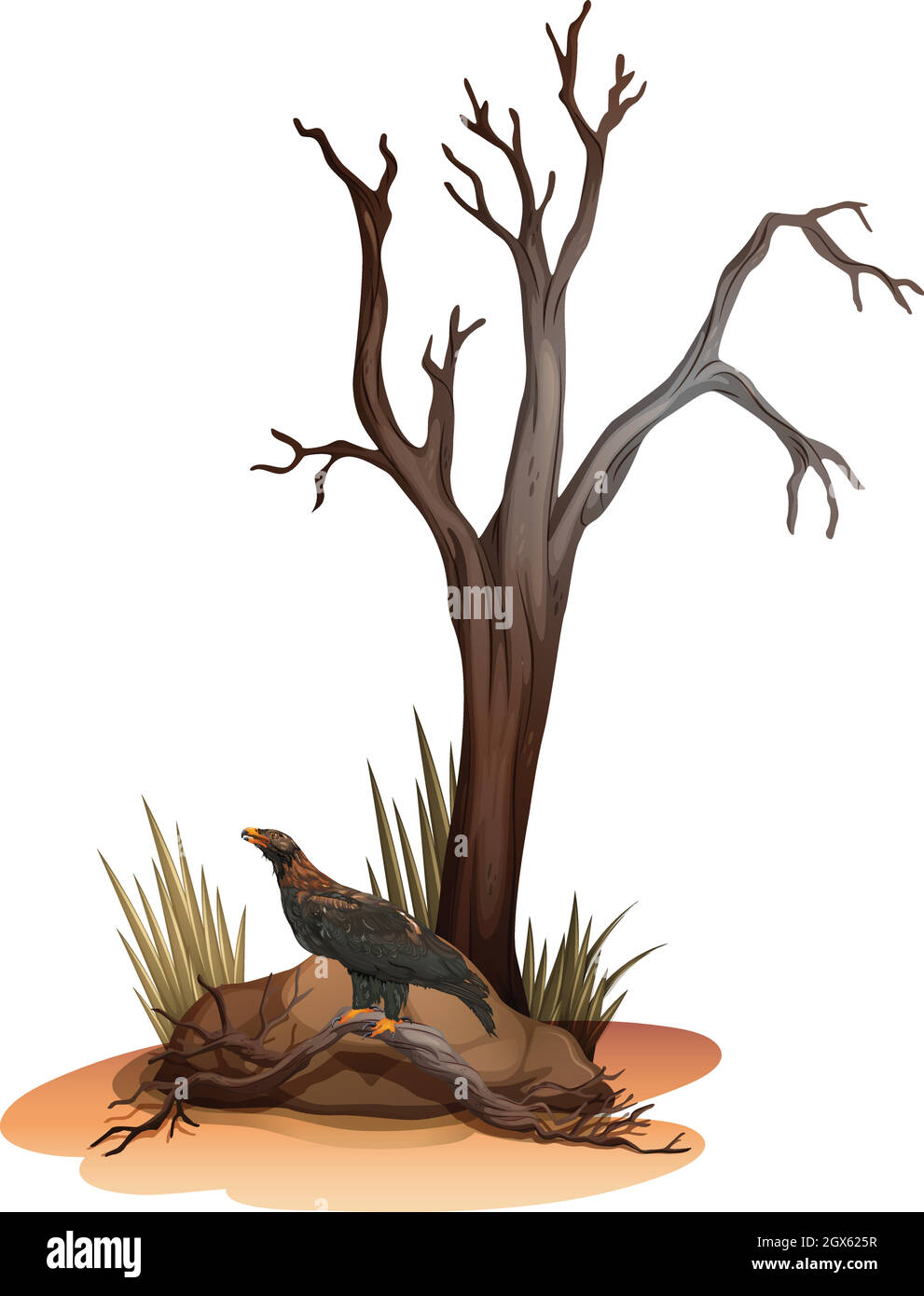 Ein sterbender Baum mit einem wilden Vogel Stock Vektor