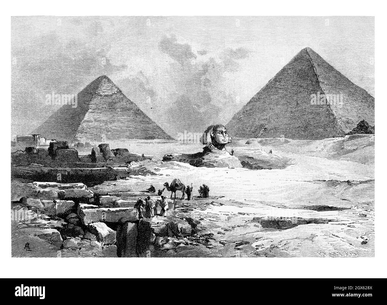 Das alte Ägypten, das Hochplateau von Gizeh mit den Pyramiden und der großen Sphinx Stockfoto