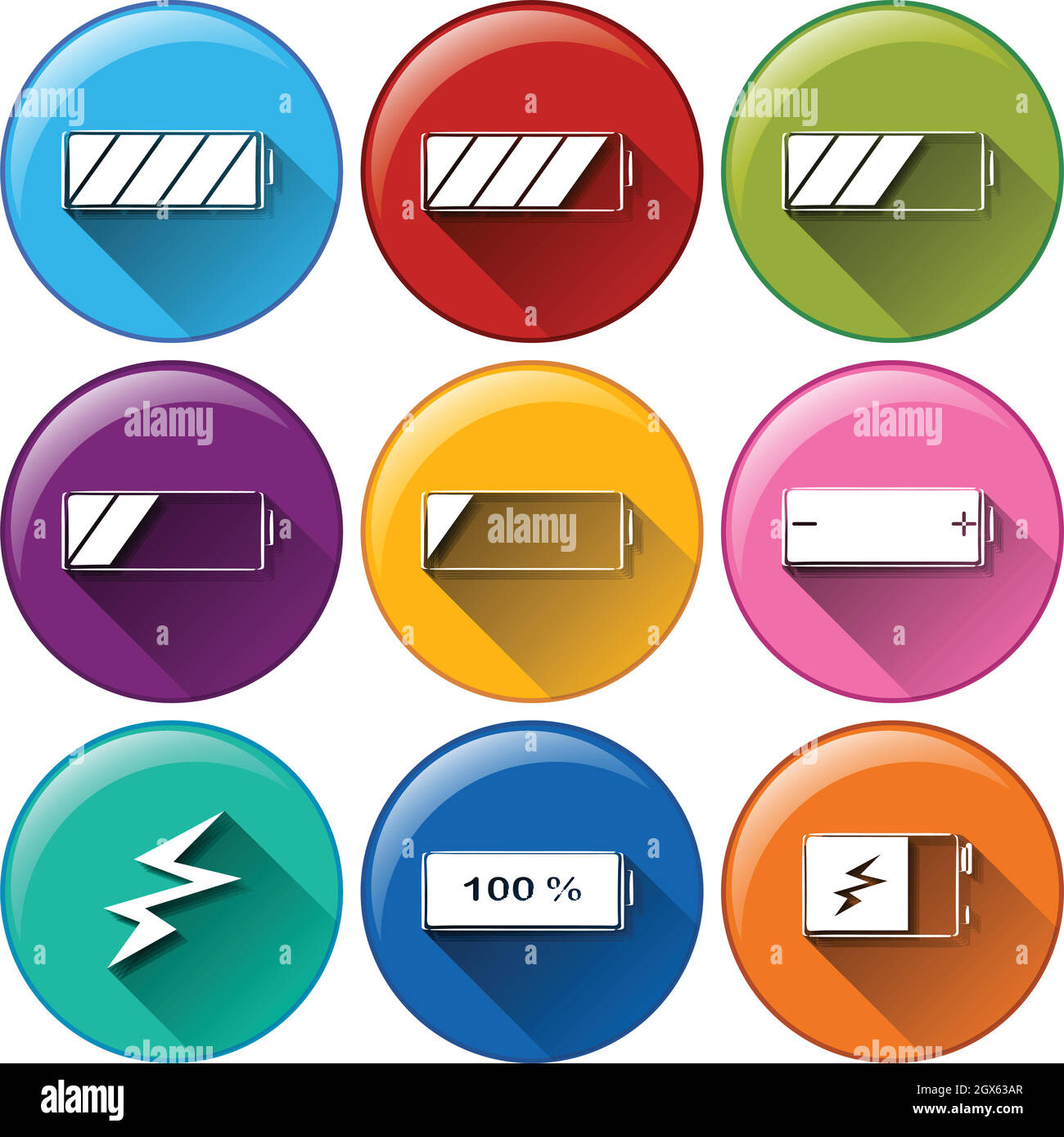 Runde Symbole mit aufladbare Batterien Stock Vektor