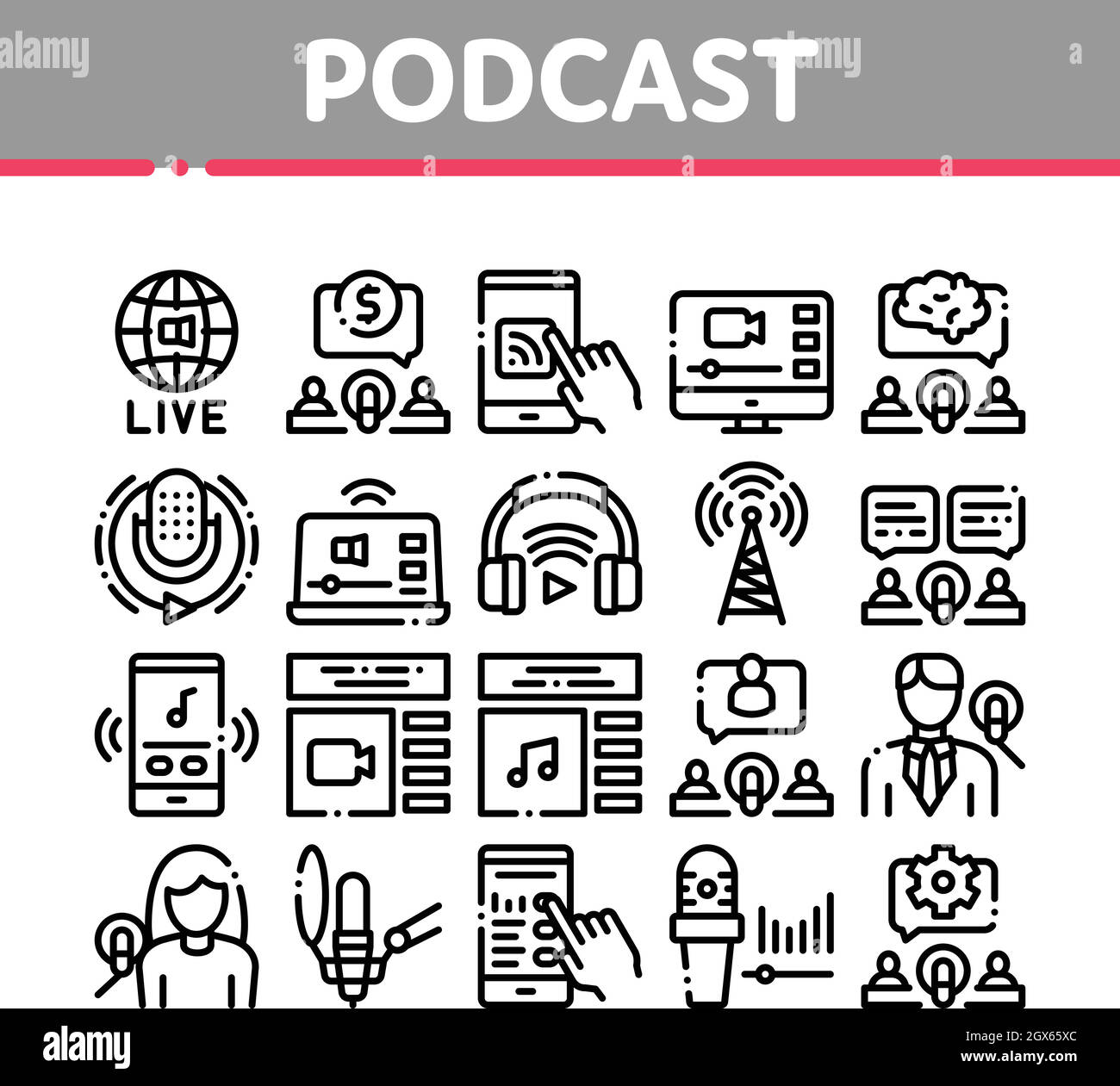 Podcast und Radio Sammlung Icons Set Vector Stock Vektor