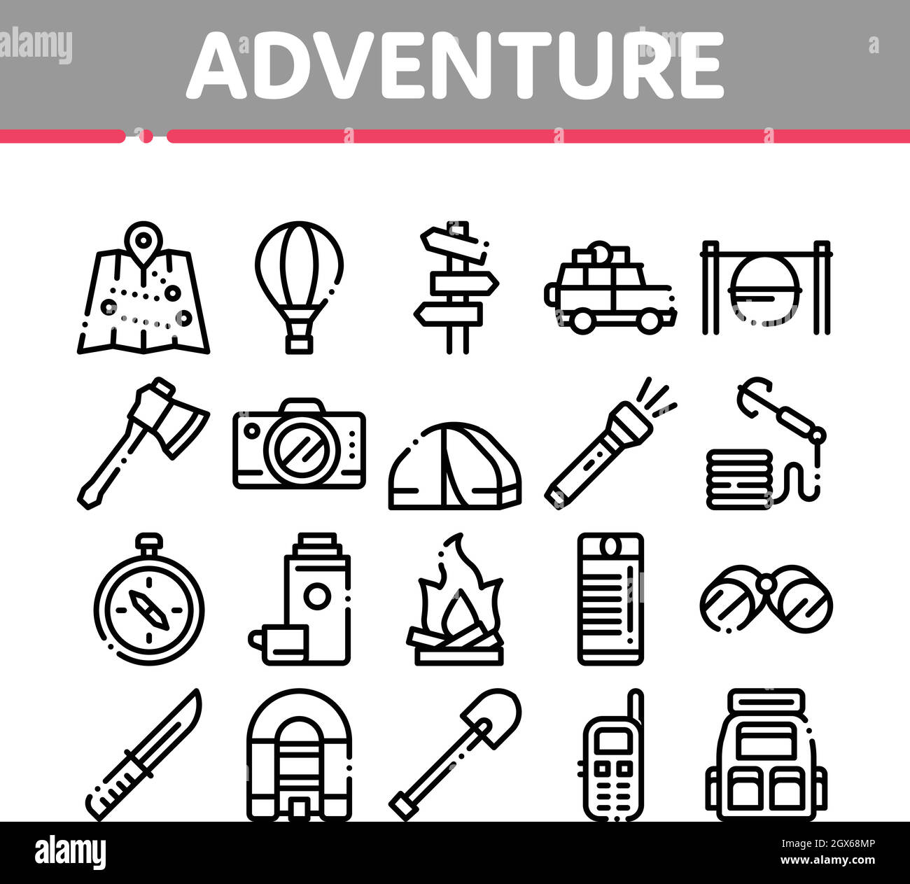 Adventure Collection Elemente Icons Set Vector Stock Vektor