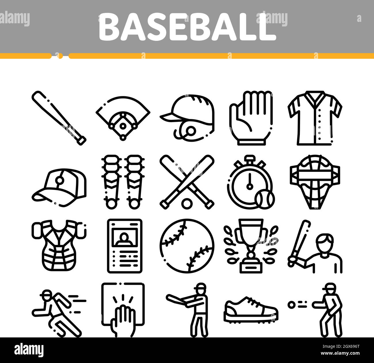 Baseball Game Tools Collection Icons Set Vector Stock Vektor