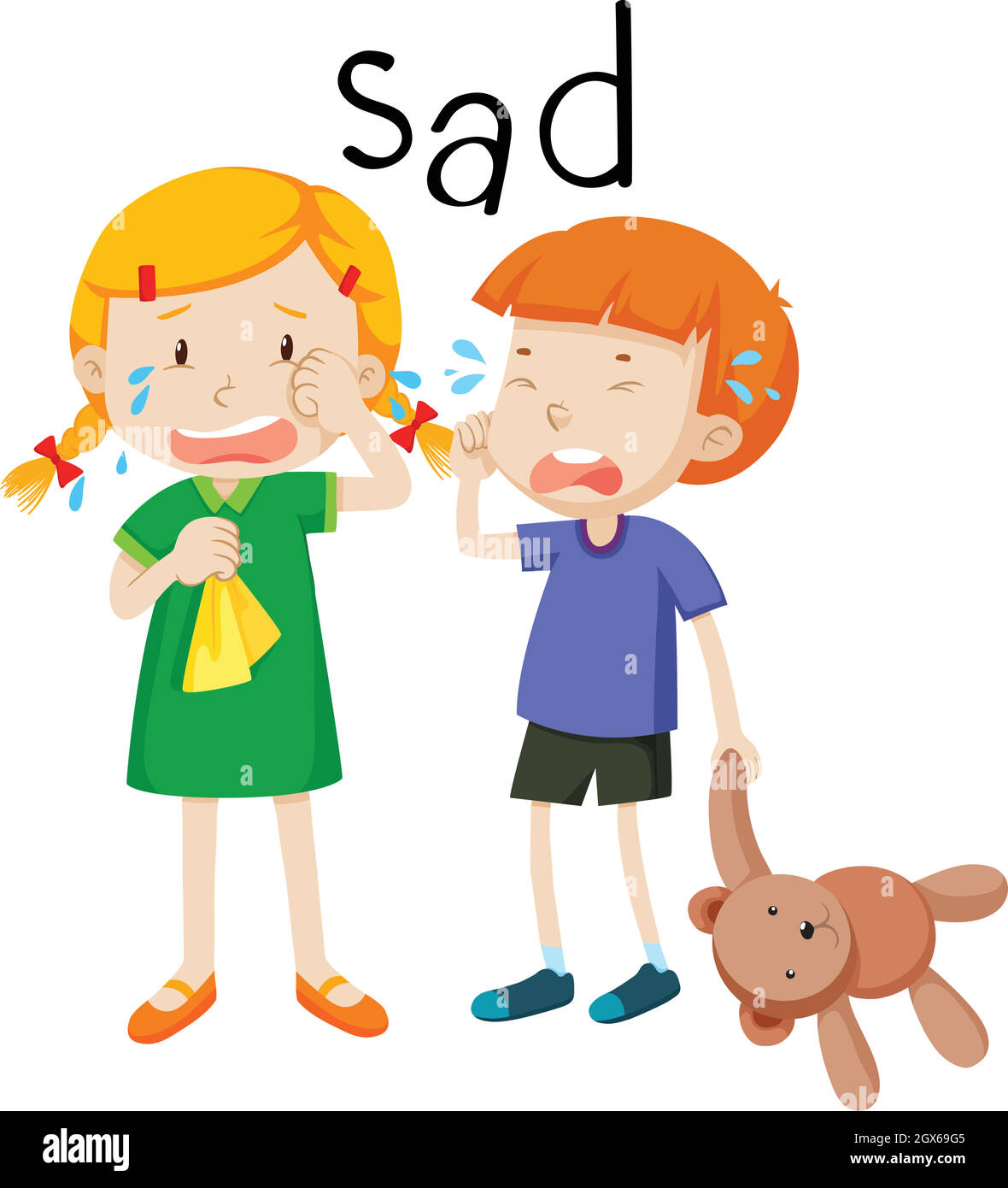 Zwei Kinder traurige Emotionen Stock Vektor