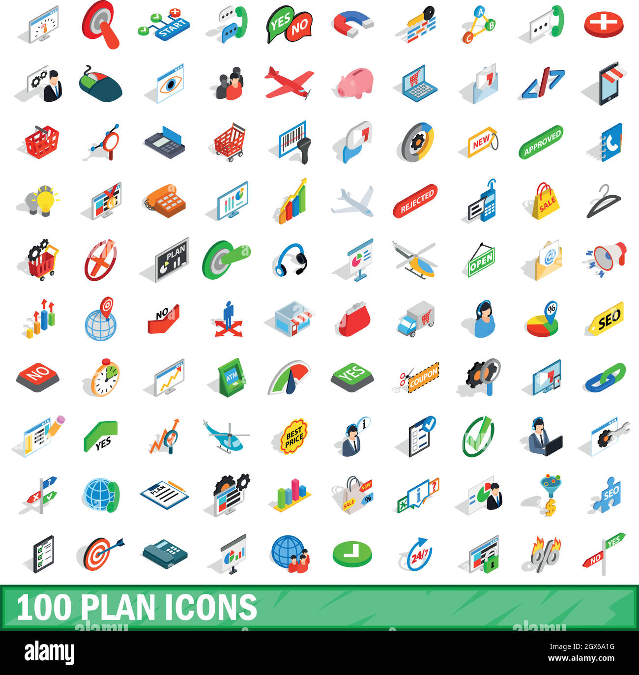 100 Plan Icons Set, isometrischen 3d Stil Stock Vektor