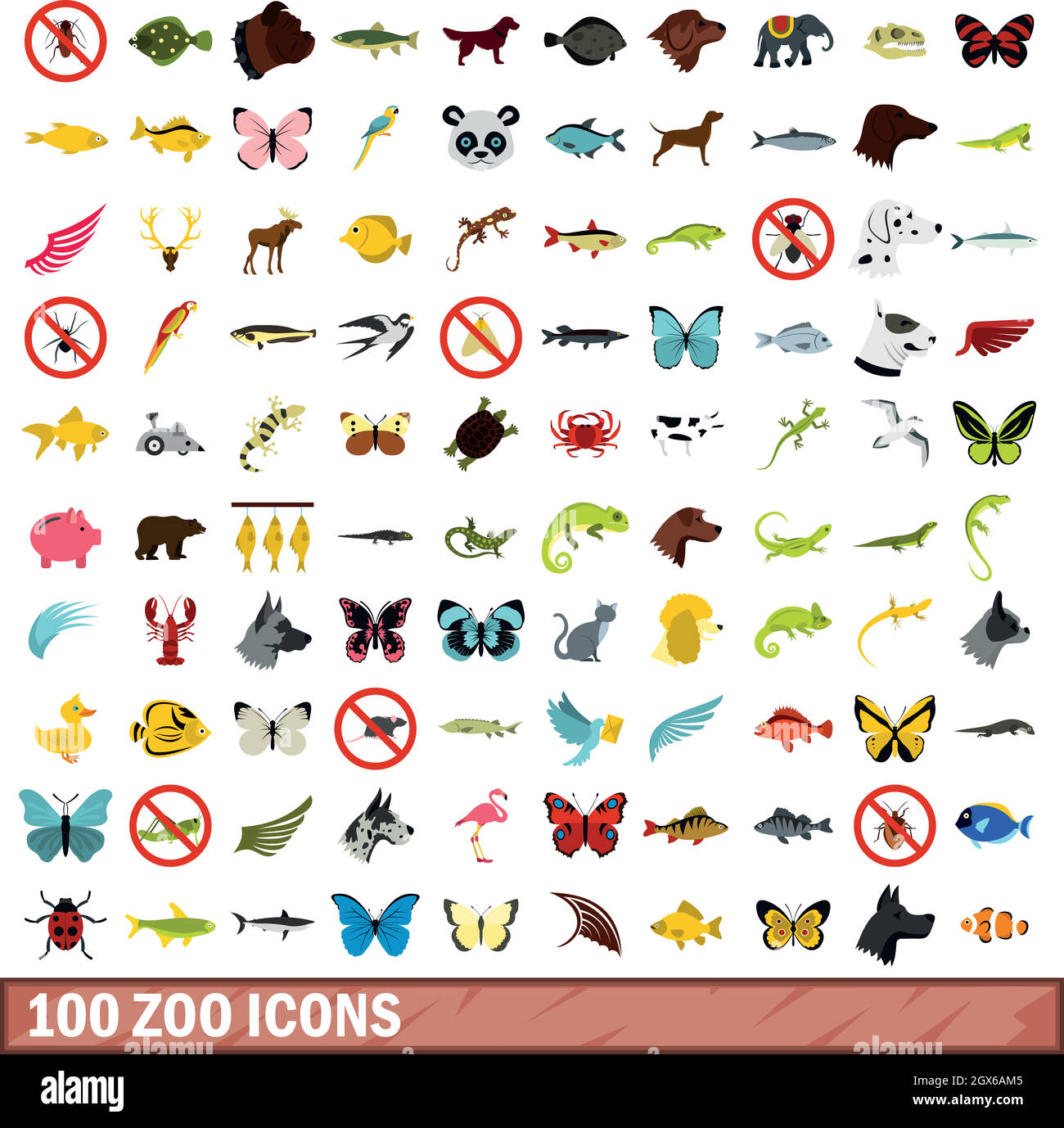 100 Zoo Icons set, flach Stil Stock Vektor