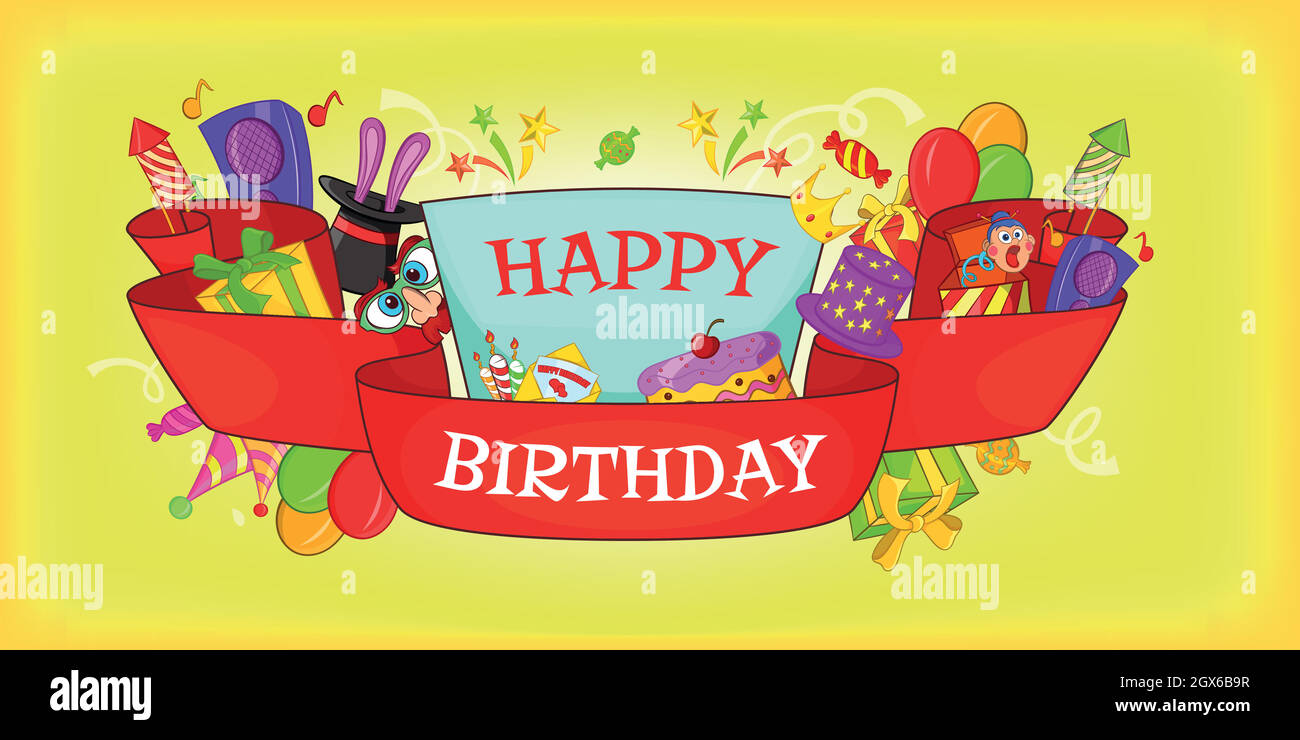 Happy Birthday horizontales Banner, Cartoon-Stil Stock Vektor