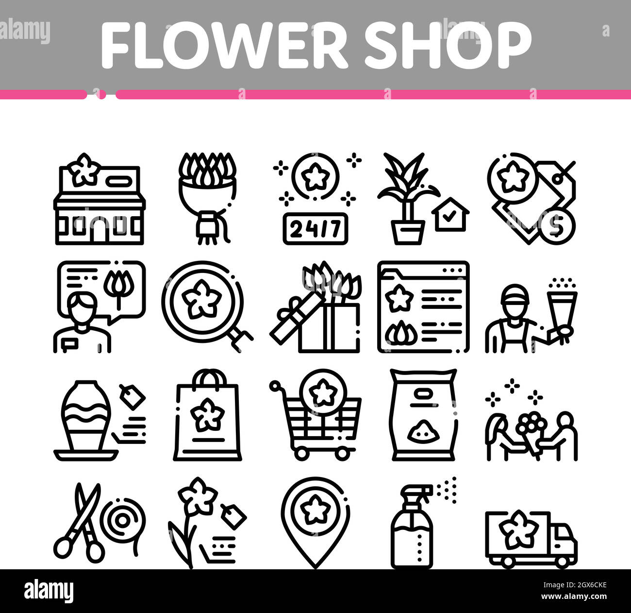 Flower Shop Boutique Collection Icons Set Vektor Stock Vektor