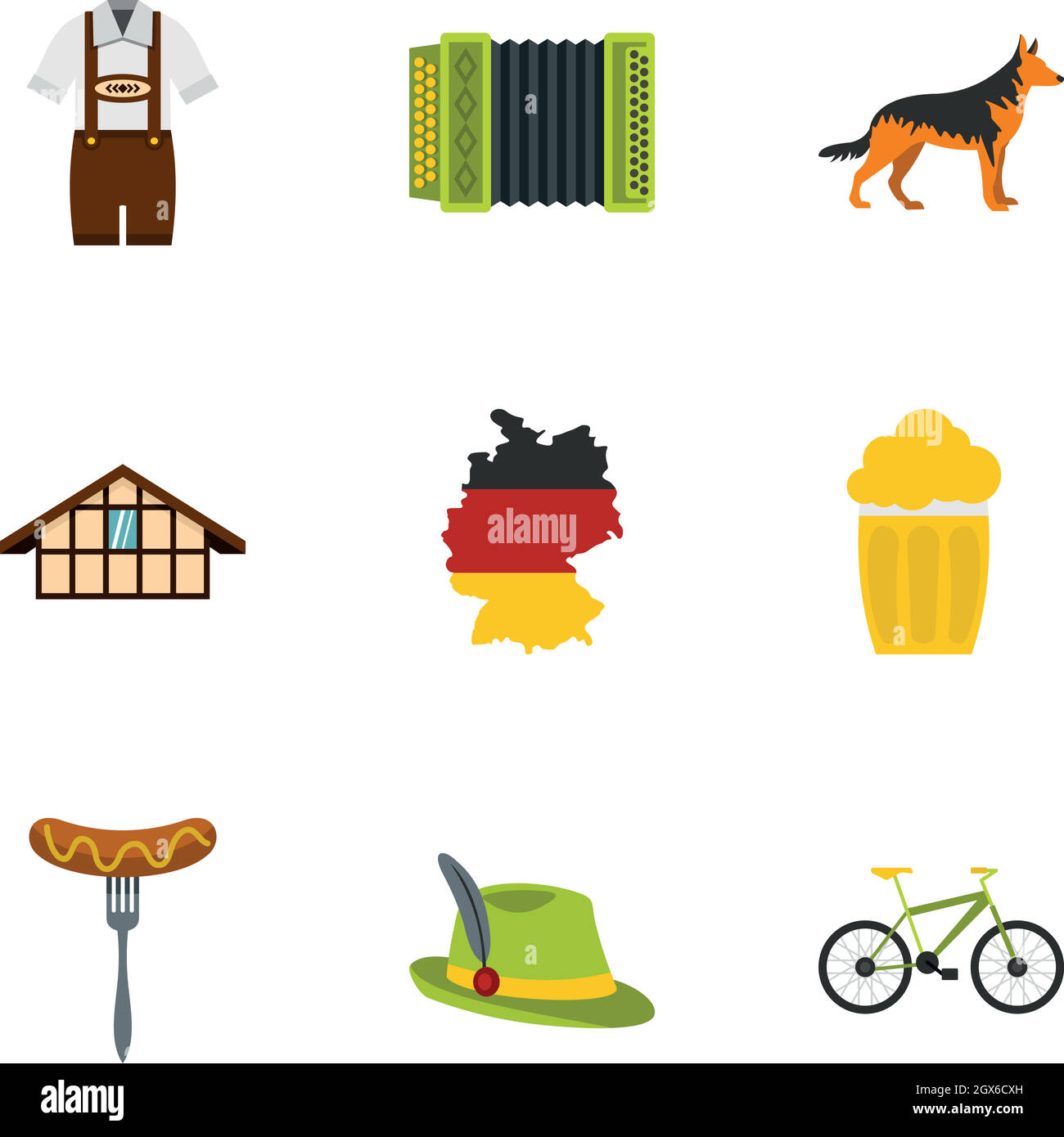 Willkommen bei Deutschland Ikonen-Set, flacher Stil Stock Vektor