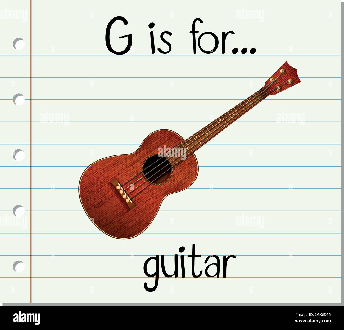 Flashcard Buchstabe G ist für Gitarre Stock Vektor