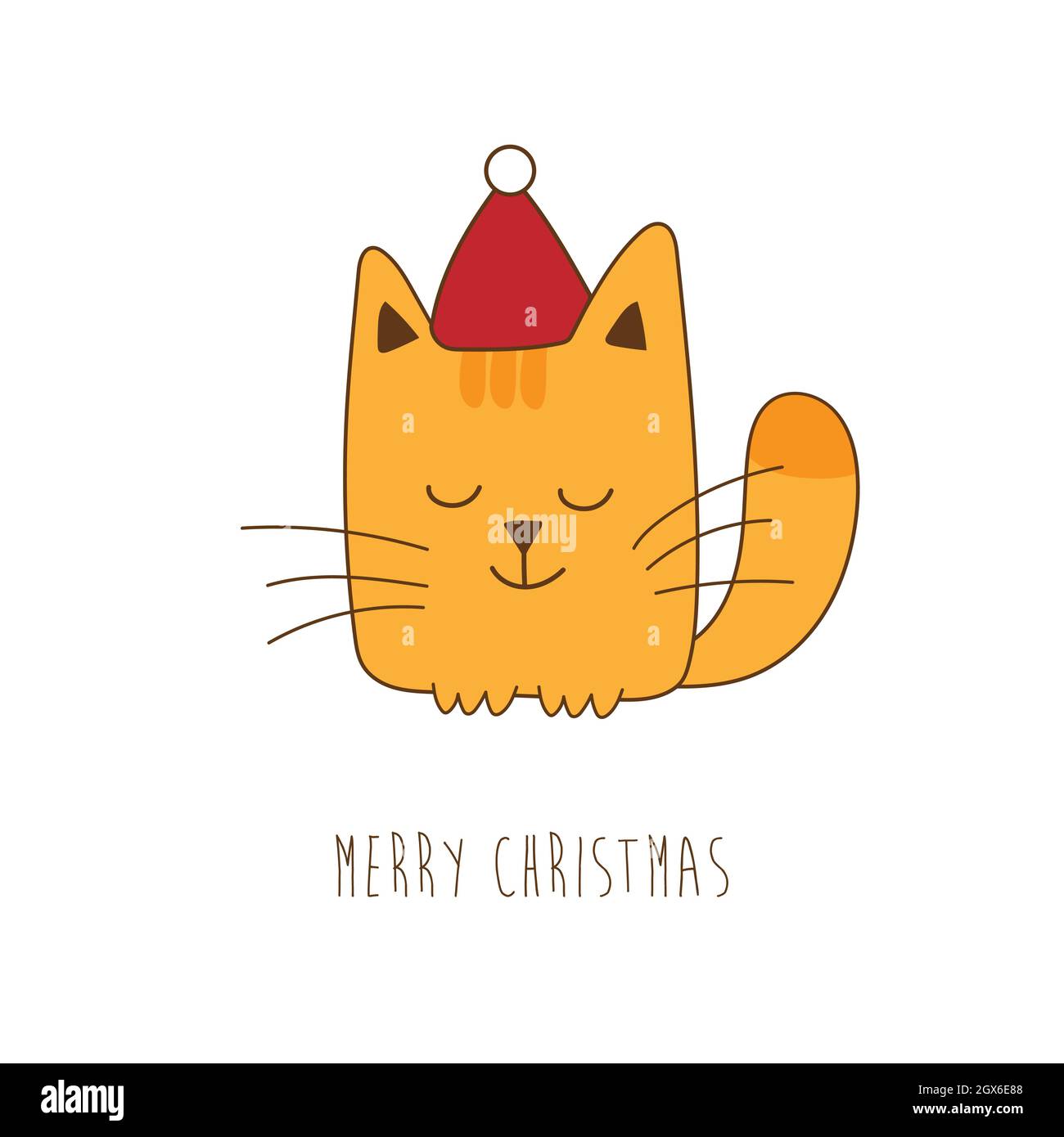 Weihnachtskarte mit niedlichen Ingwer-Katze. Kätzchen in rotem weihnachtsmütze. Frohe Weihnachten und glückliches neues Jahr Vektor-Illustration Stock Vektor