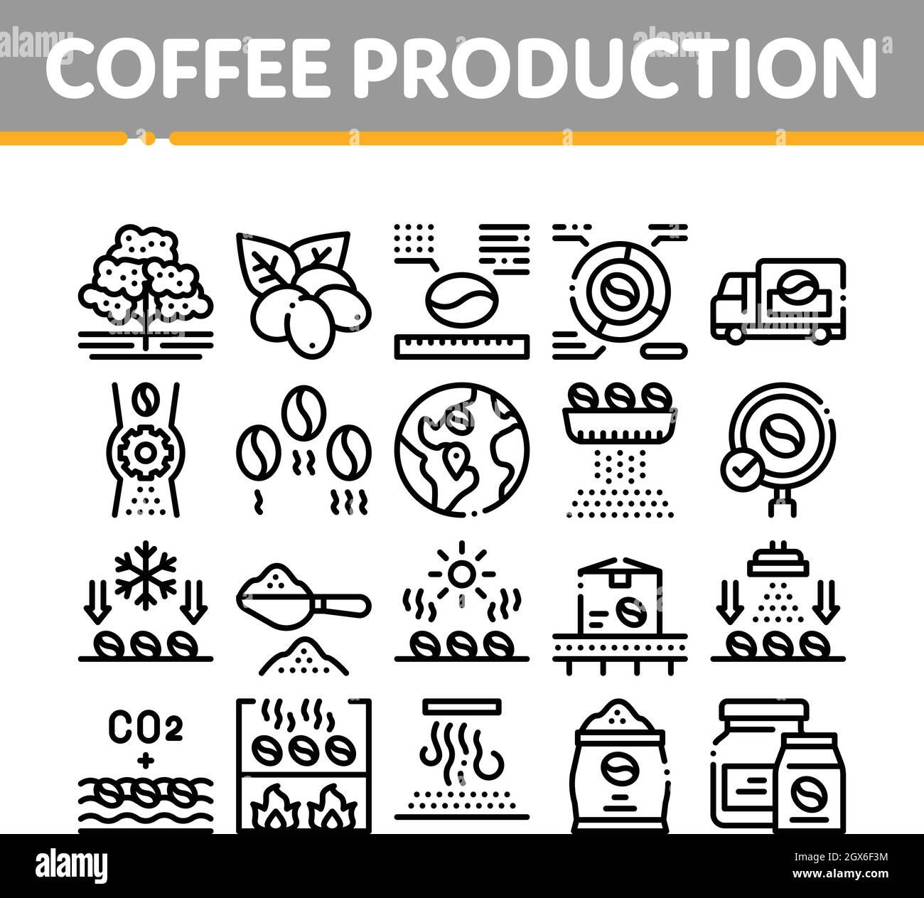 Kaffee Produktion Kollektion Icons Set Vektor Illustrationen Stock Vektor