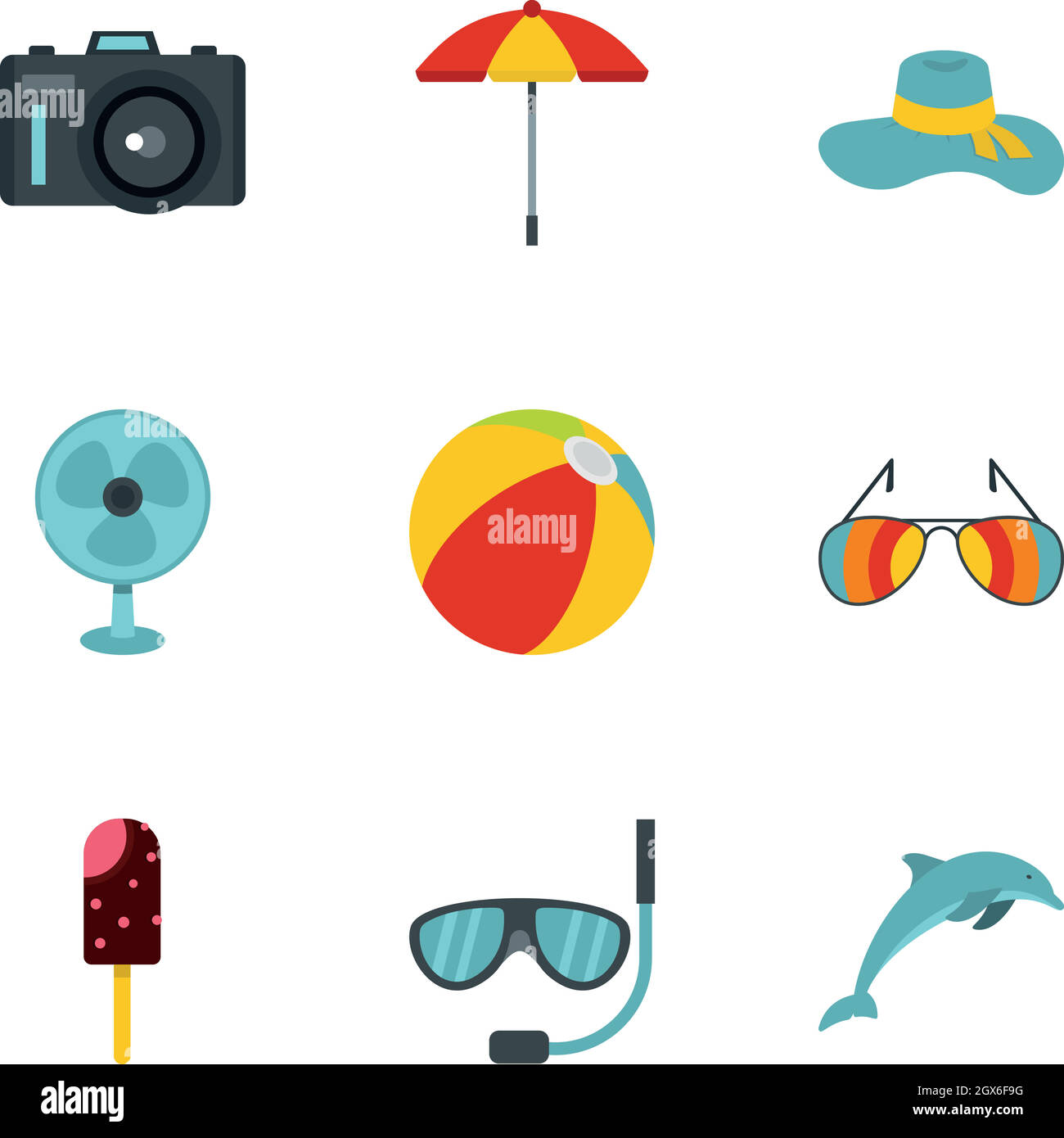 Elemente der Strandruhe und Aktivitätssymbole gesetzt Stock Vektor