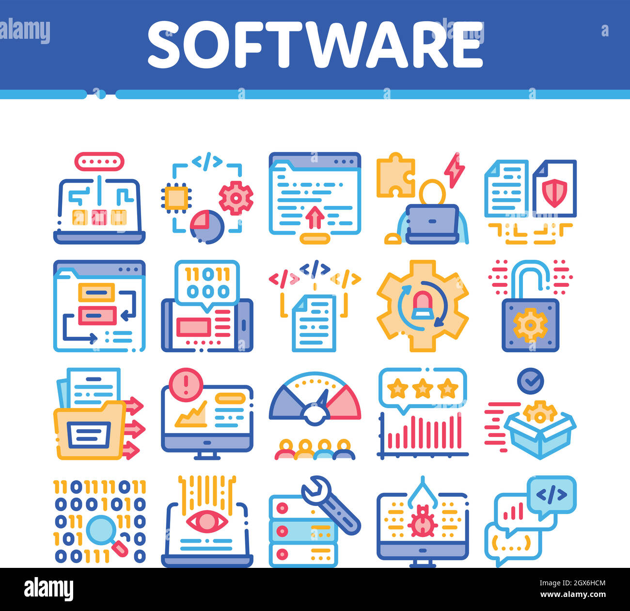 Symbole Für Softwaretests Und -Analysen Set Vector Stock Vektor