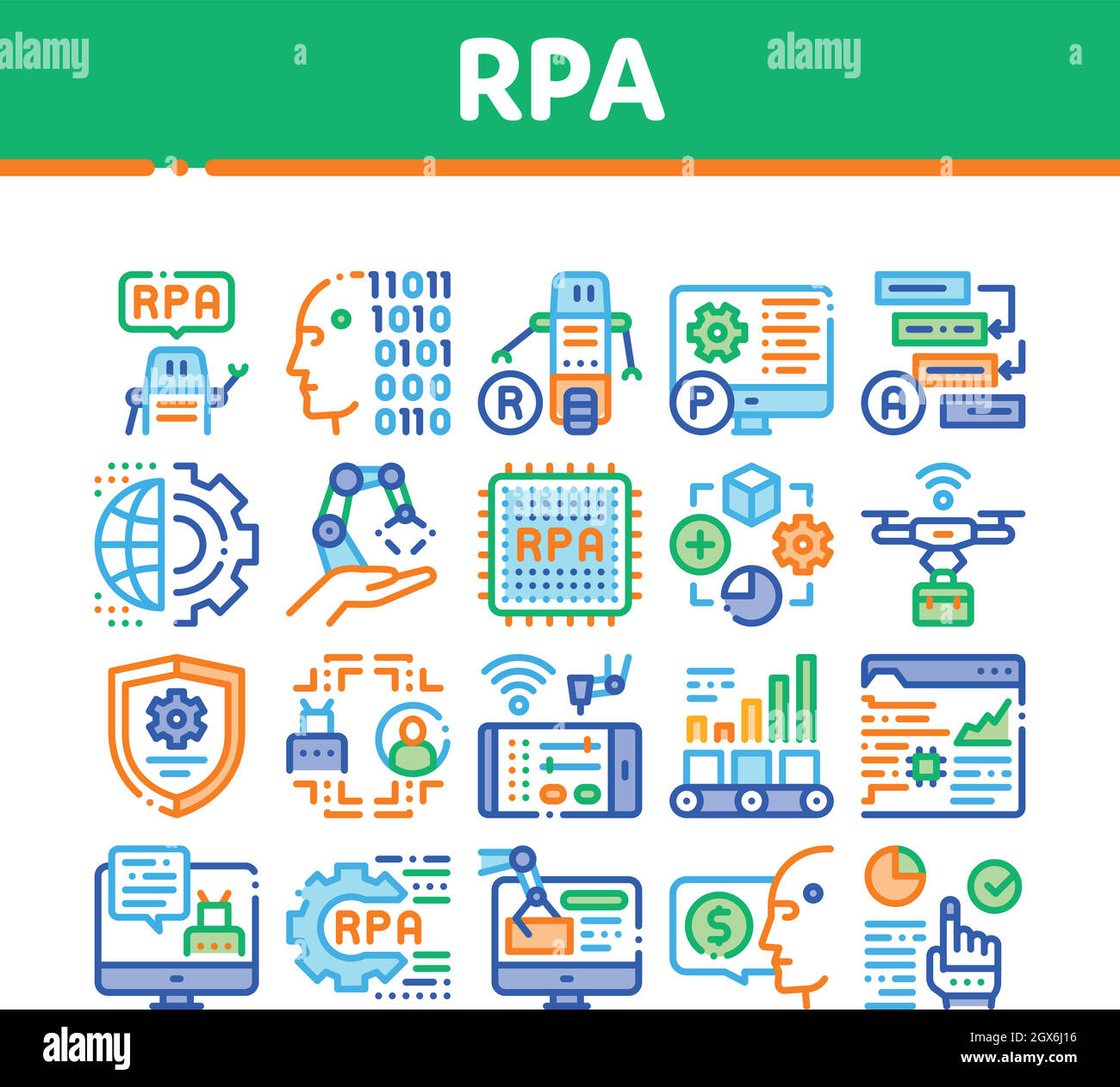 Rpa Robotic Process Automation Icons Set Vector Stock Vektor