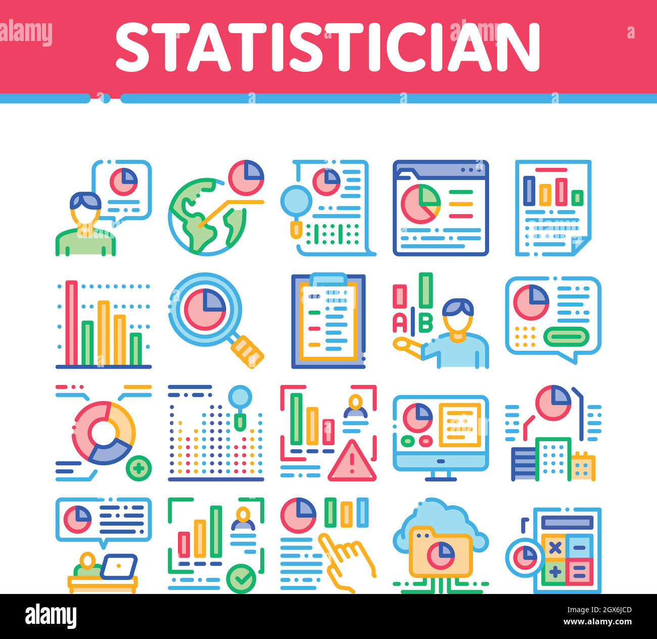 Statistiker Assistant Collection Icons Set Vector Stock Vektor