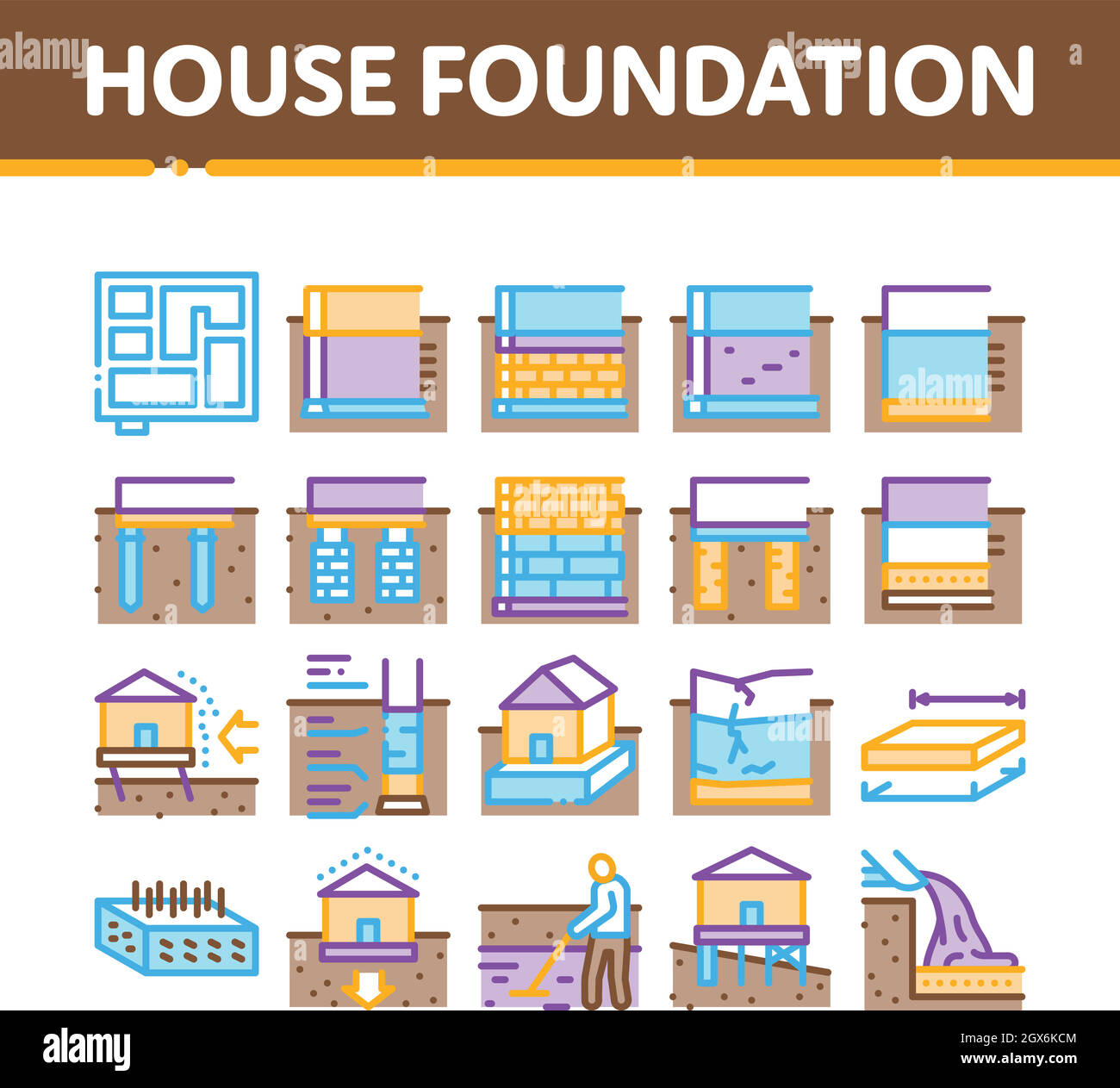 Haus Foundation Base Collection Icons Set Vektor Stock Vektor