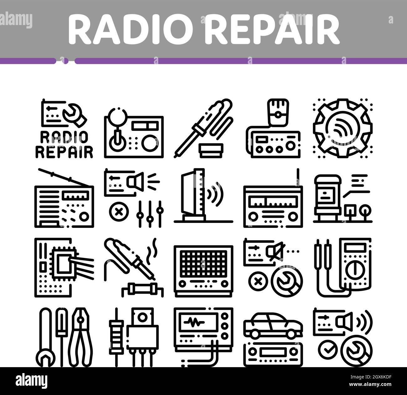 Radio Repair Service Collection Icons Set Vector Stock Vektor