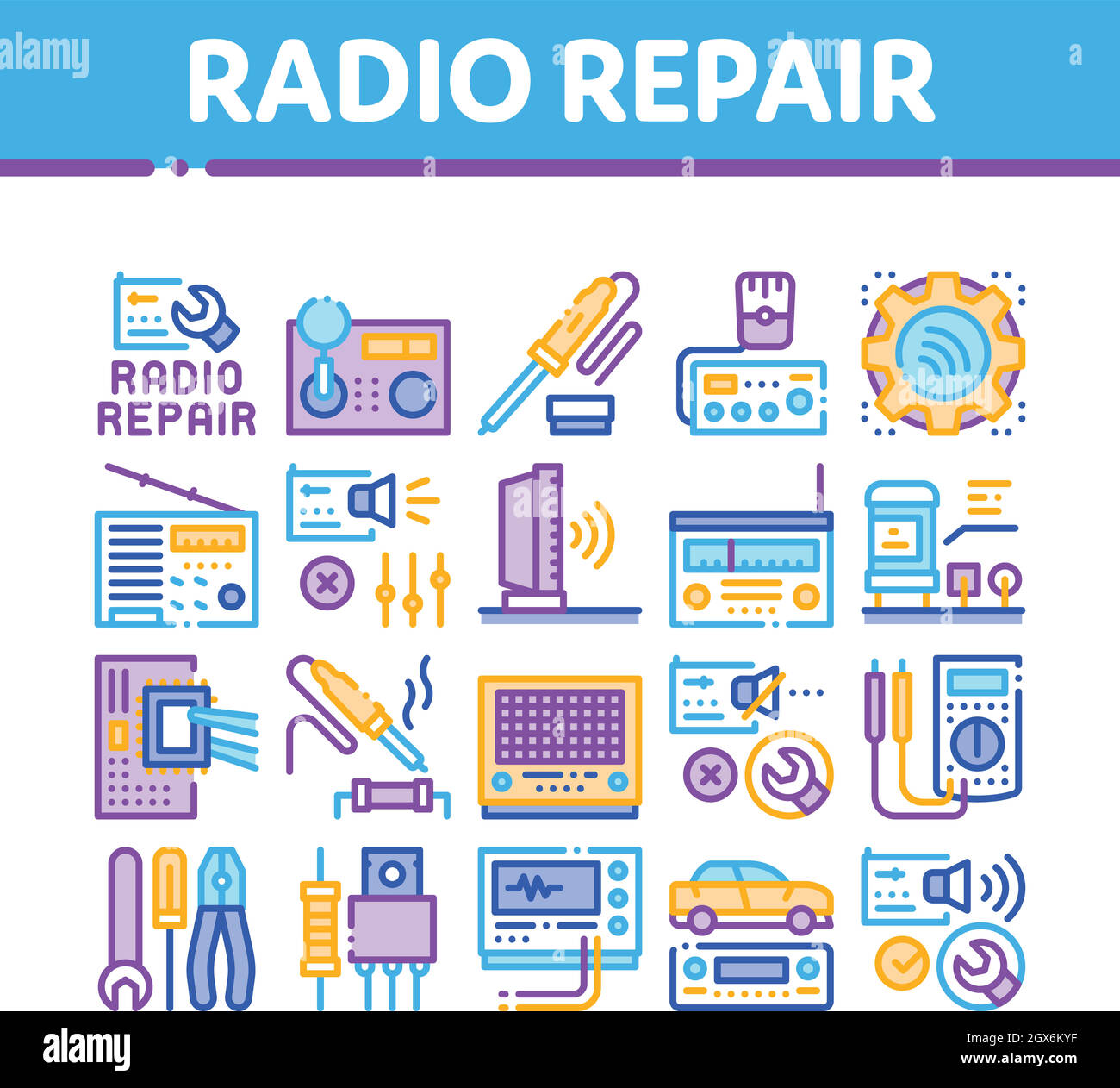 Radio Repair Service Collection Icons Set Vector Stock Vektor