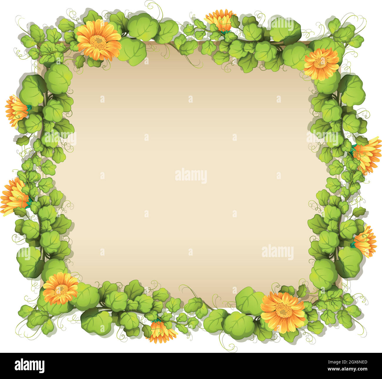 Rand von Blättern und gelben Blüten Stock Vektor