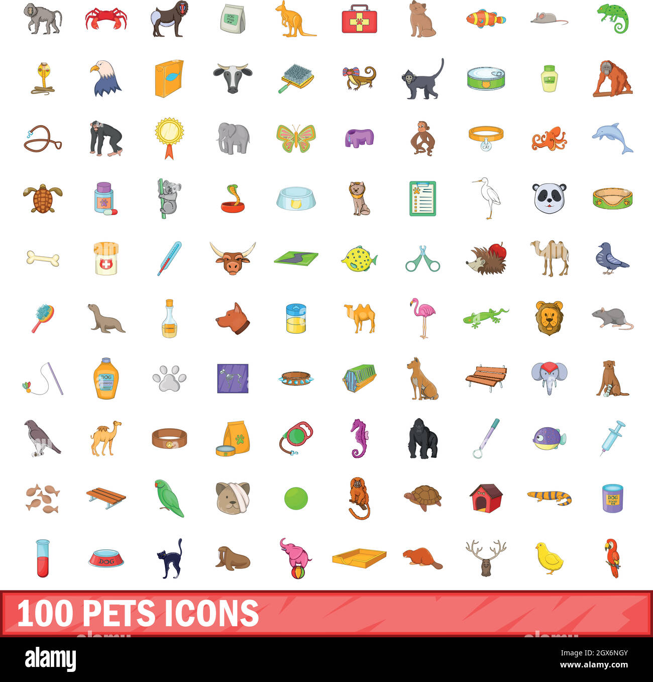 100 Tiere Icons set, cartoon-Stil Stock Vektor