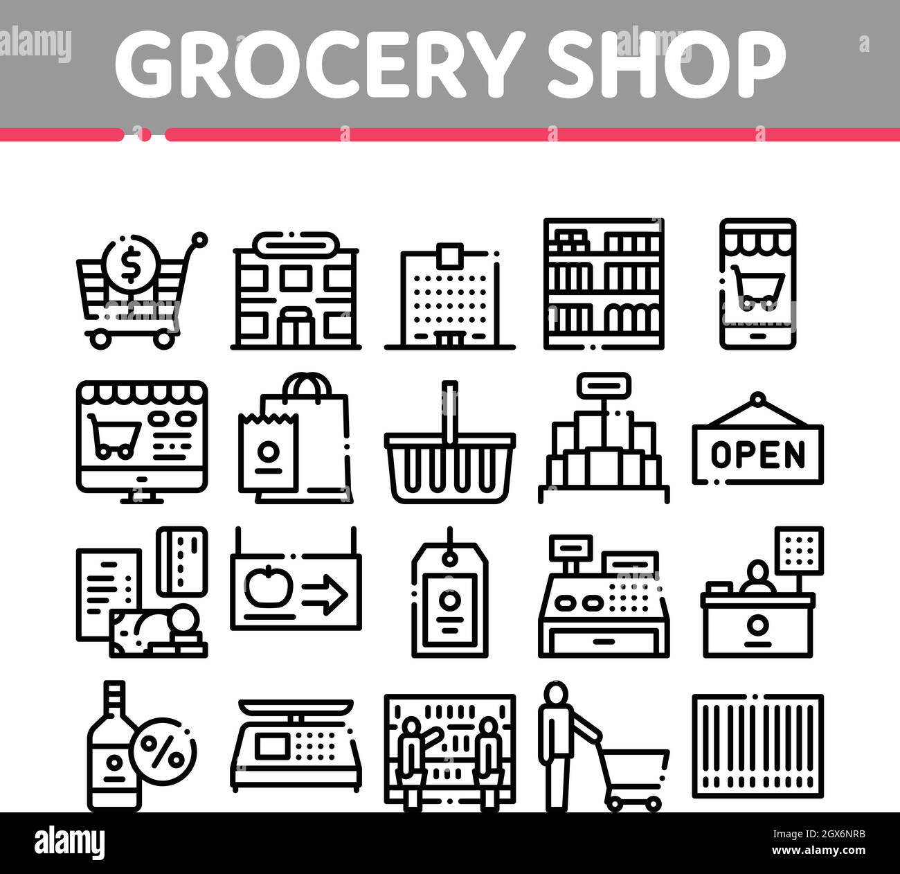 Lebensmittelgeschäft einkaufen Sammlung Icons Set Vector Stock Vektor