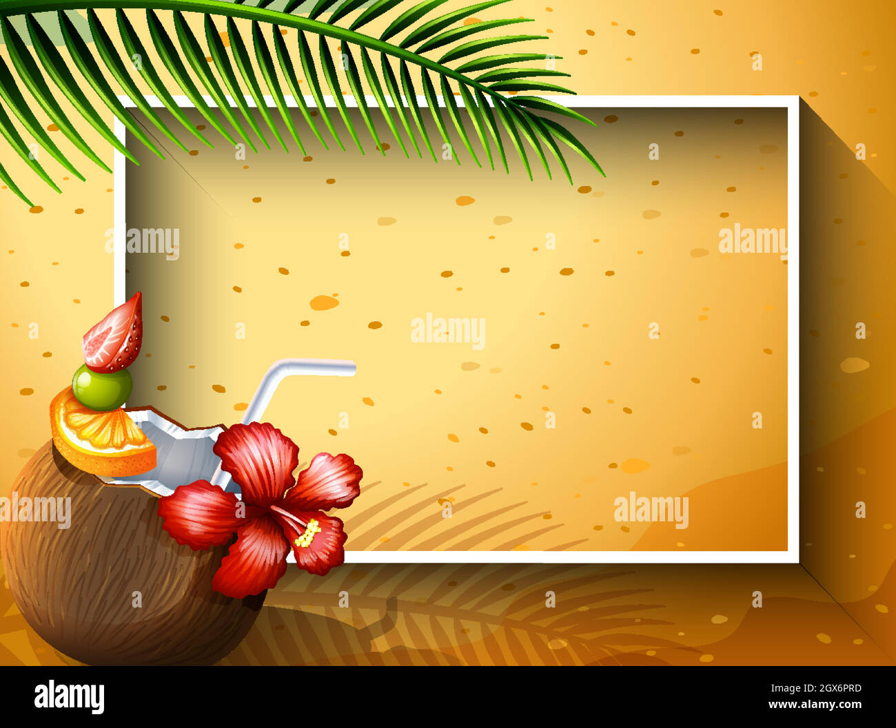 Randschablone mit Kokosnusssaft am Strand Stock Vektor