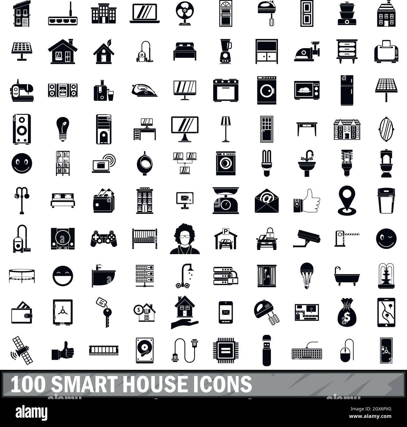 100 Smart house Symbole in einem einfachen Stil eingerichtet Stock Vektor