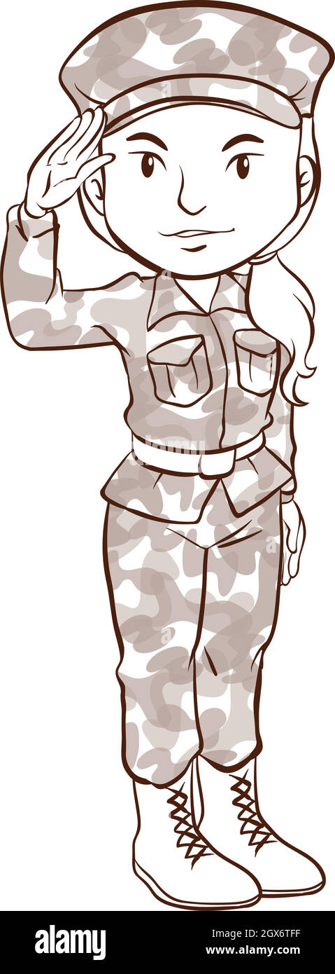 Eine schlichte Skizze einer Soldatinnen Stock Vektor