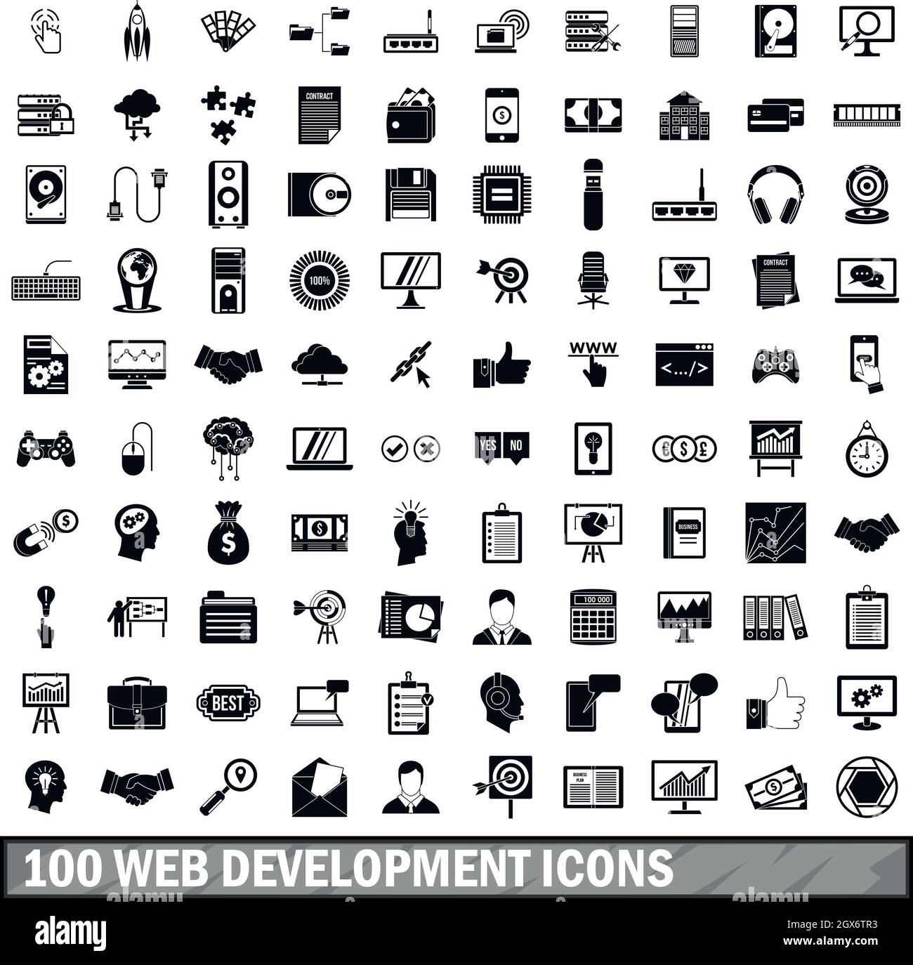 100 Web Entwicklung Icons Set, einfachen Stil Stock Vektor