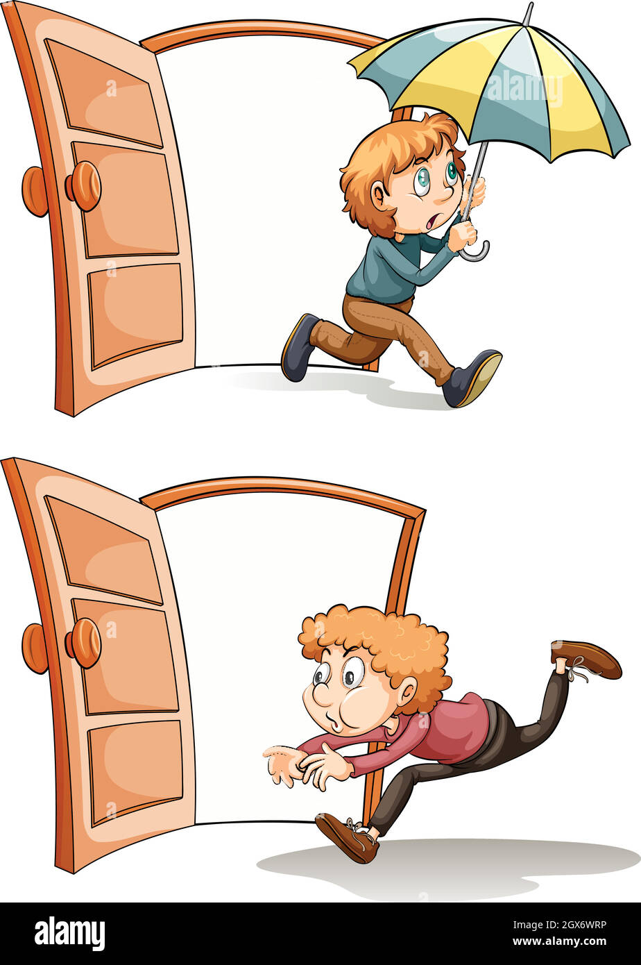 Mann, der die Tür ein- und ausging Stock Vektor