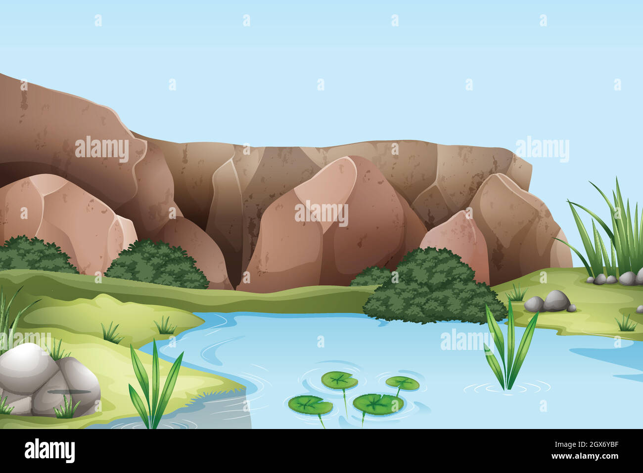 Szene mit Fluss und Klippe Stock Vektor