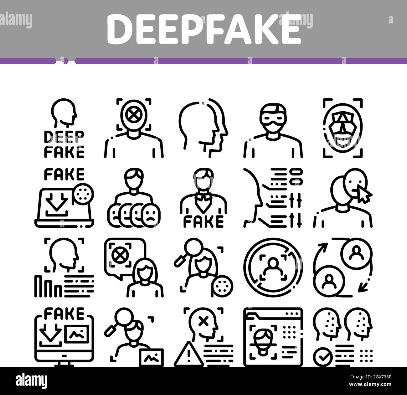 Deepfake Gesicht Fälschung Sammlung Icons Set Vektor Stock Vektor