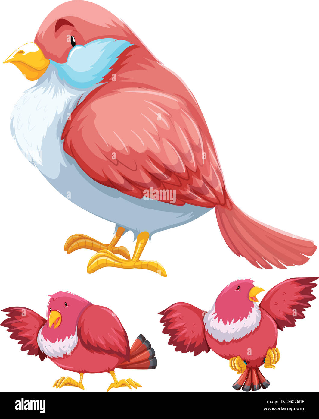 Rosa Vogel in drei Aktionen Stock Vektor