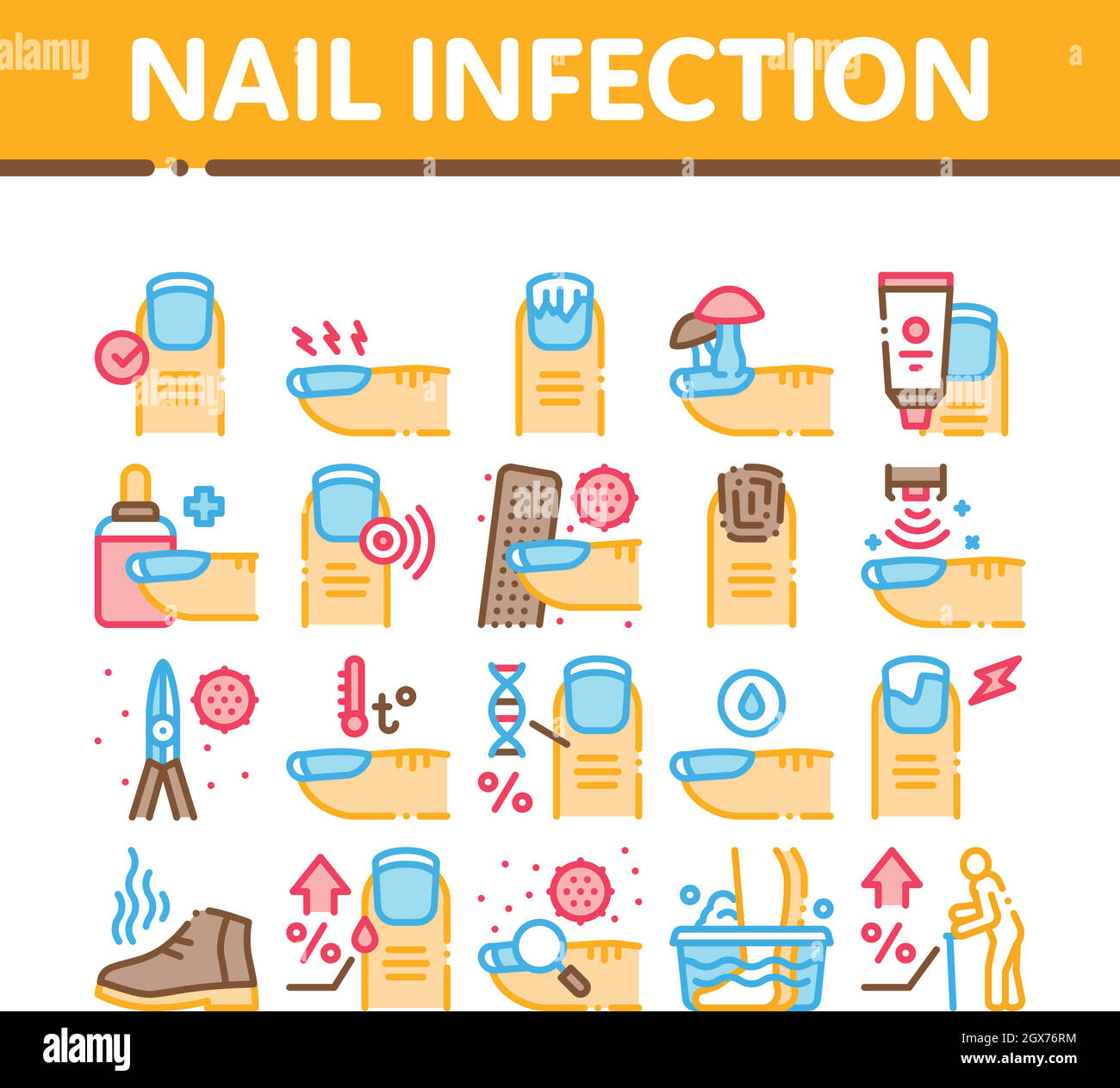 Nagel-Infektion Krankheit Sammlung Symbole Set Vektor Stock Vektor