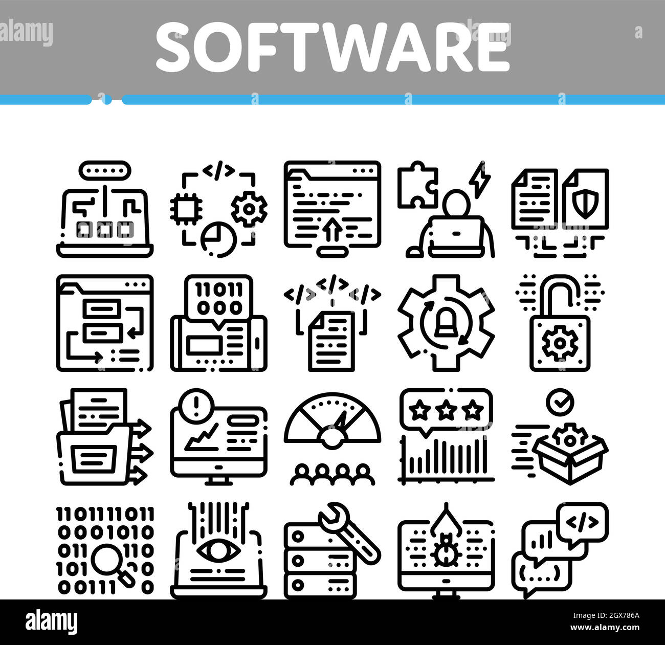 Symbole Für Softwaretests Und -Analysen Set Vector Stock Vektor