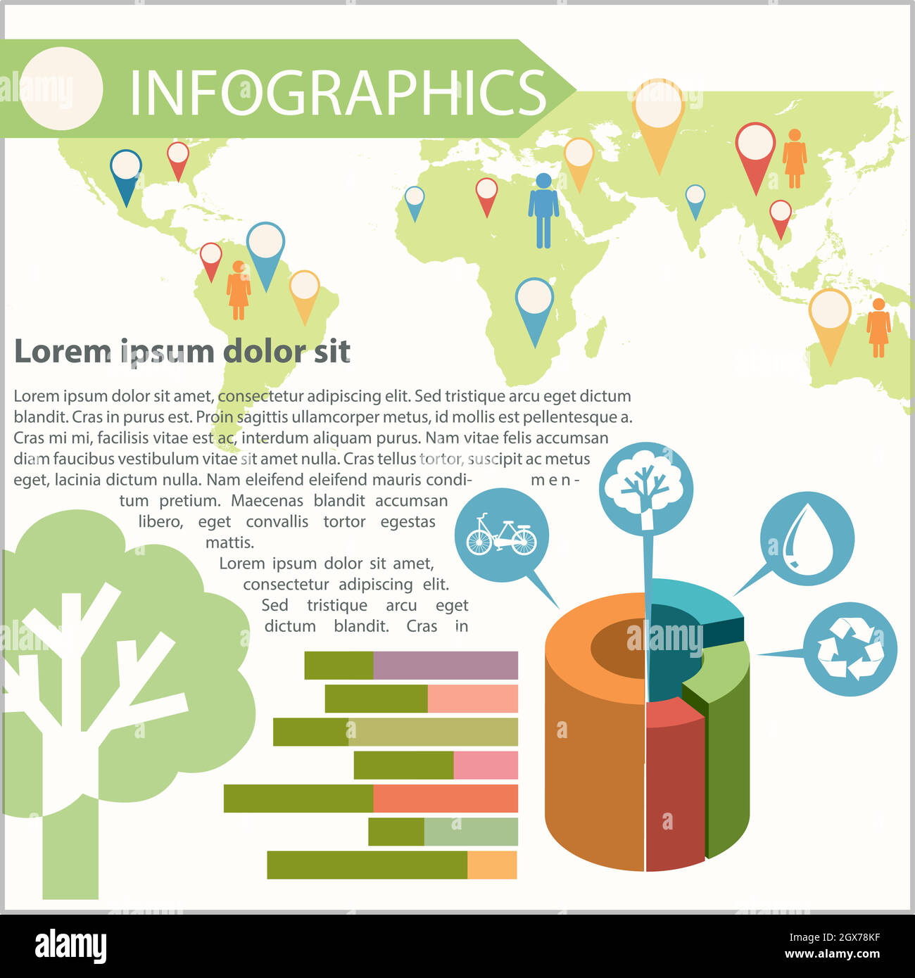 Eine Infografiken, die die verschiedenen Standorte zeigen Stock Vektor