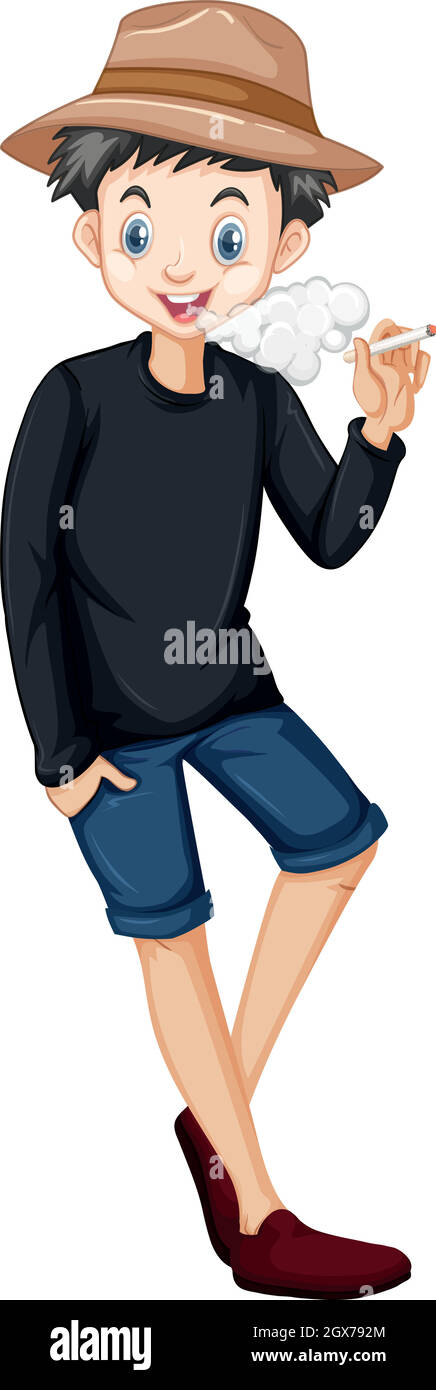 Mann steht und raucht Zigarette Stock Vektor